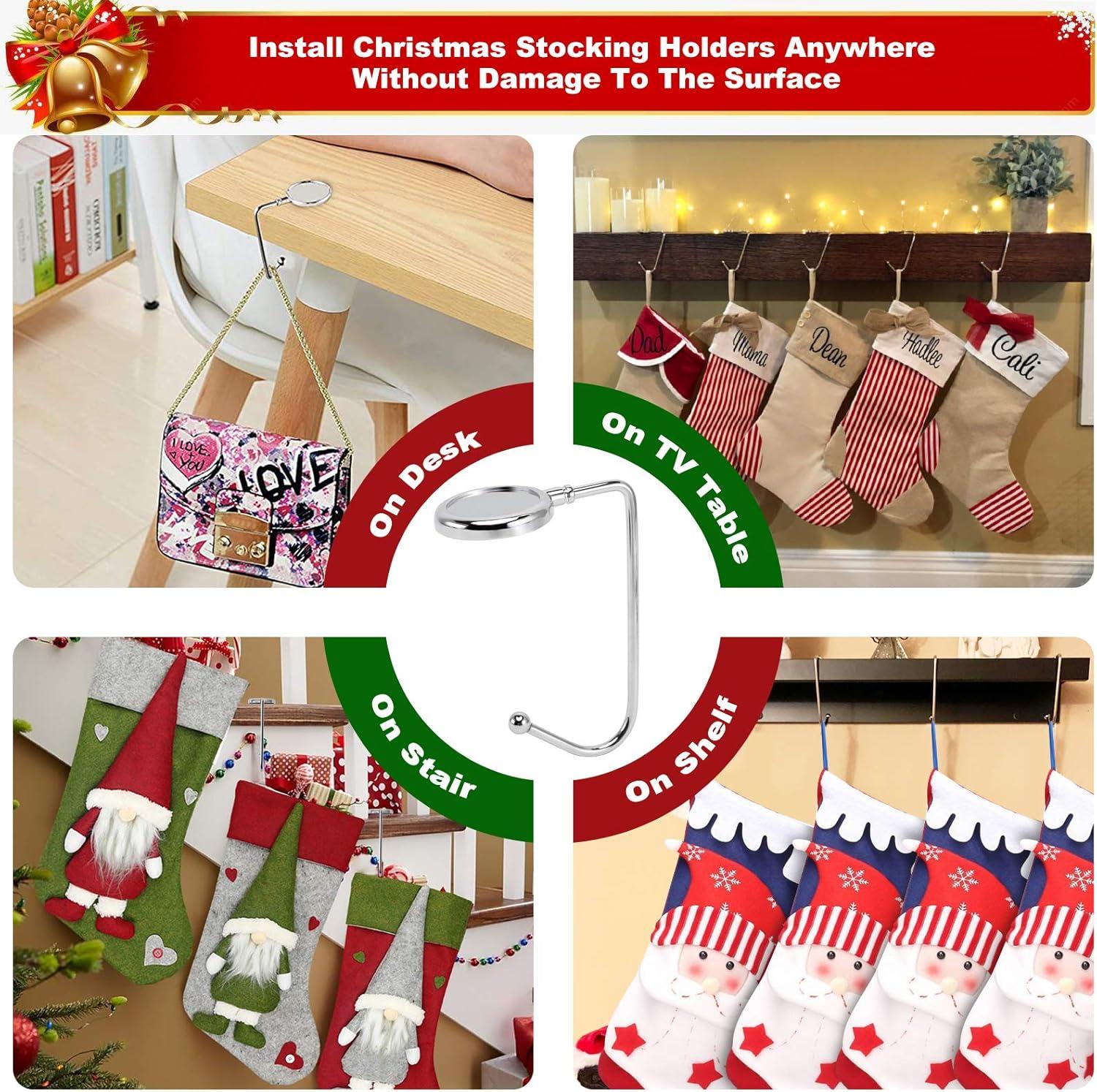 Christmas Stocking Holders for Mantle, 6 Pack Mantel Stocking Hangers Metal Hooks for Fireplace Christmas Xmas Party Decoration (Silver)