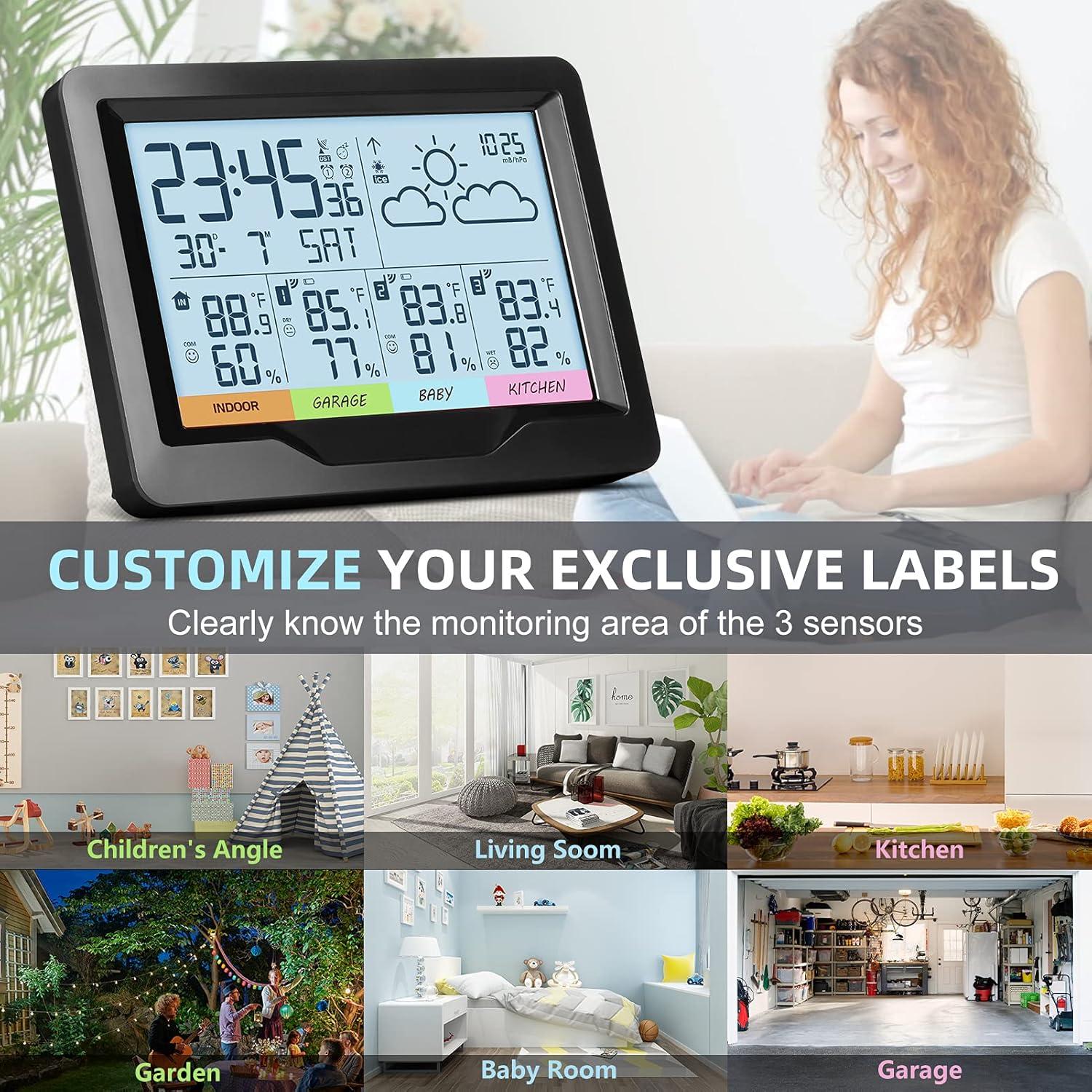 Weather Station Indoor Outdoor Thermometer Wireless Remote Sensor, Home Weather Station Temperature Humidity Monitor