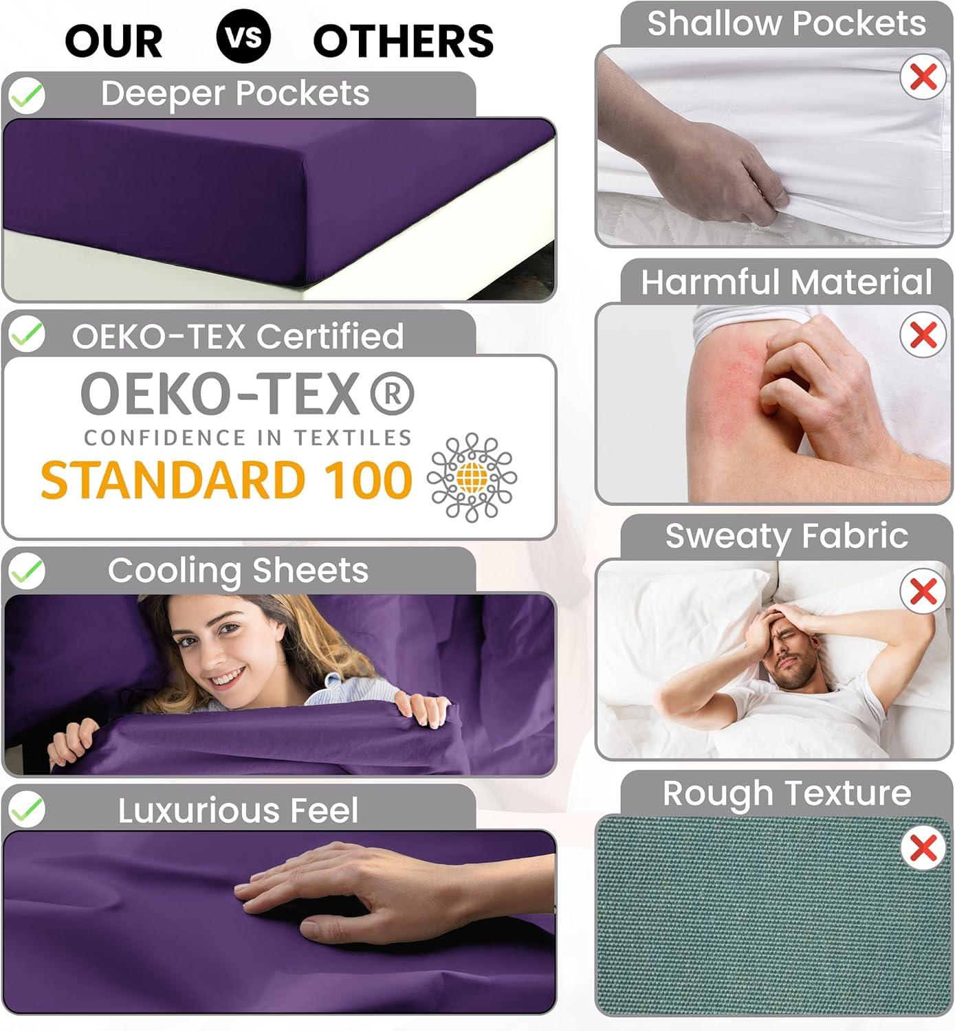 Twin 3 PC Piece Rayon From Bamboo Sheets Solid Deep Pocket Sheet Set - Purple