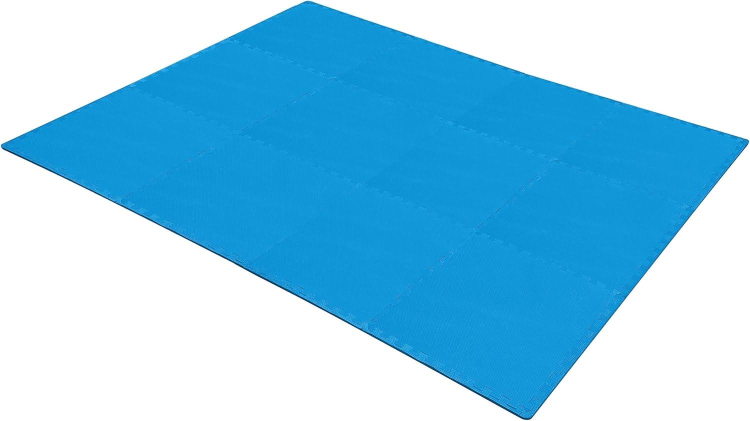 BalanceFrom Fitness 48 Square Foot Interlocking Extra Thick 1/2 Inch High Density Slip Resistant Exercise Mat Tiles with 12 24 x 24 Inch Pieces, Blue