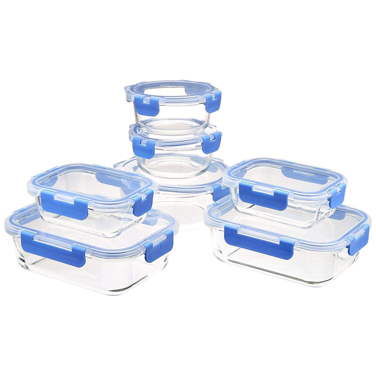 14-Piece Blue Glass Food Storage Container Set with Locking Lids