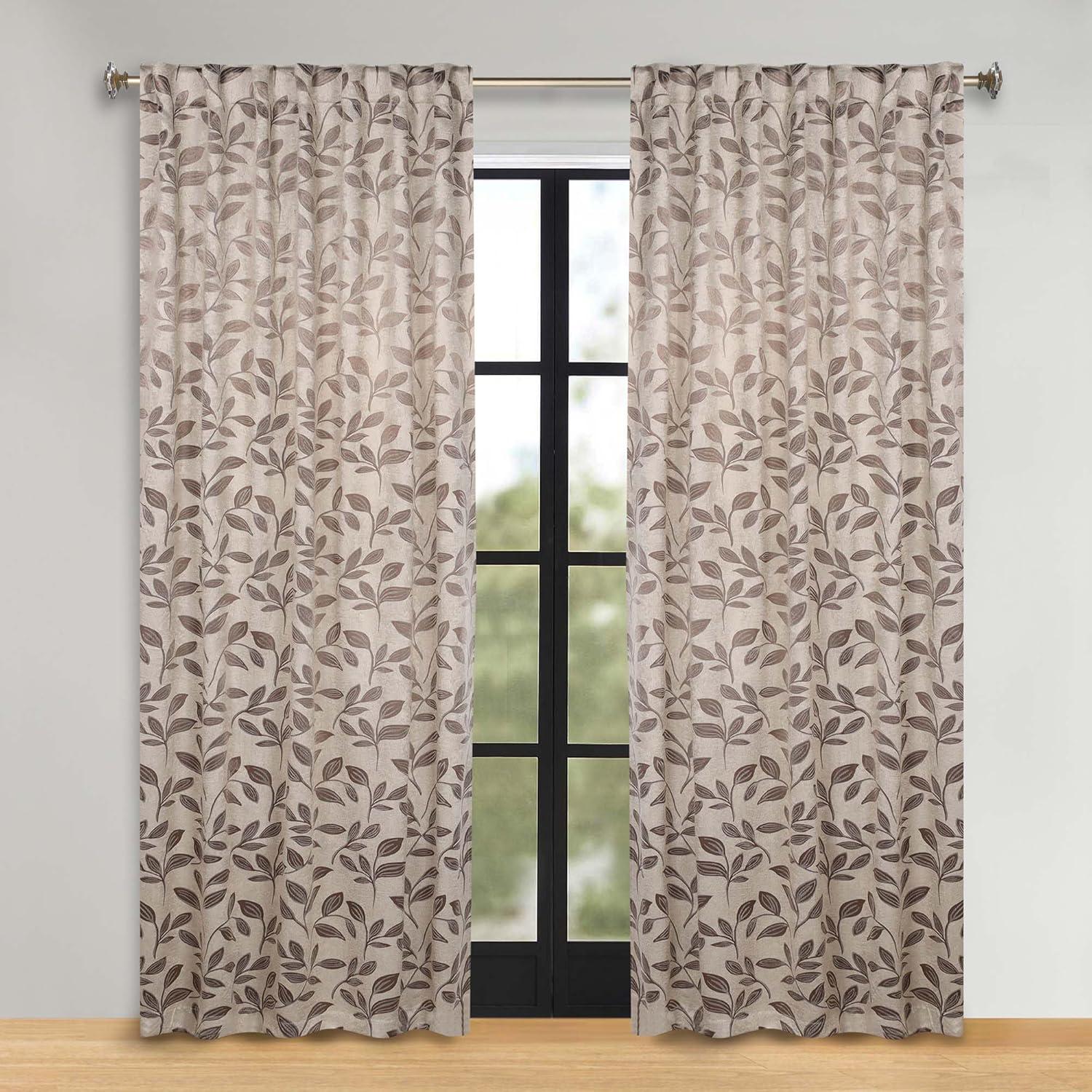 Superior Leaves Machine Washable Room Darkening Blackout Curtains With Back Tabs by Superior (Set of 2)