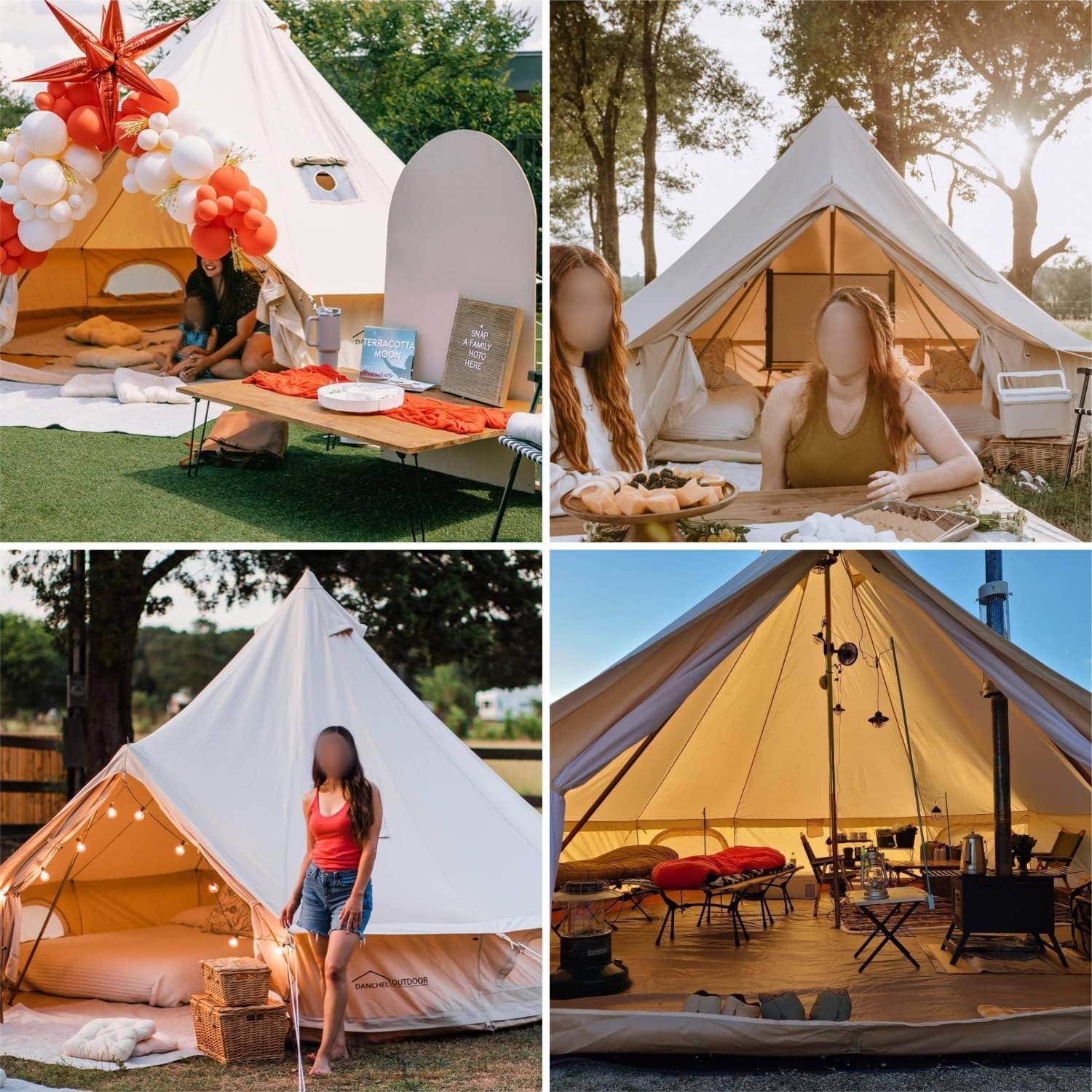 DANCHEL OUTDOOR B5PRO Waterproof Canvas Bell Tent with AC Port, 4 Season Yurt Tent with Stove Jack Glamping All Year Living 4/6/8 Person Family Camping, 13ft/16.4ft/20ft
