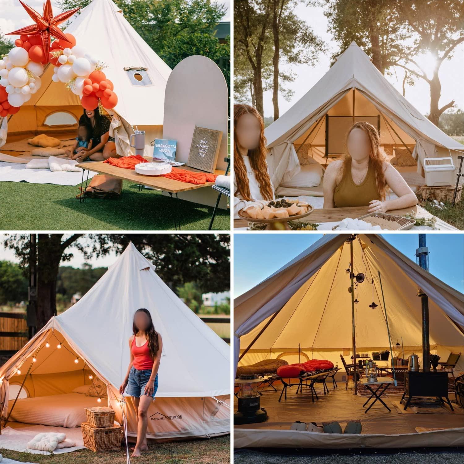 DANCHEL OUTDOOR B5PRO Waterproof Canvas Bell Tent with AC Port, 4 Season Yurt Tent with Stove Jack Glamping All Year Living 4/6/8 Person Family Camping, 13ft/16.4ft/20ft