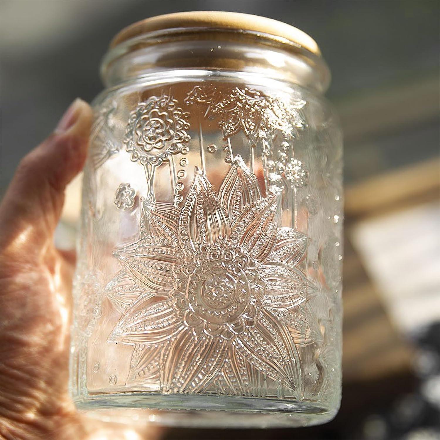 Vintage Clear Glass Jars with Bamboo Lids, Set of 2