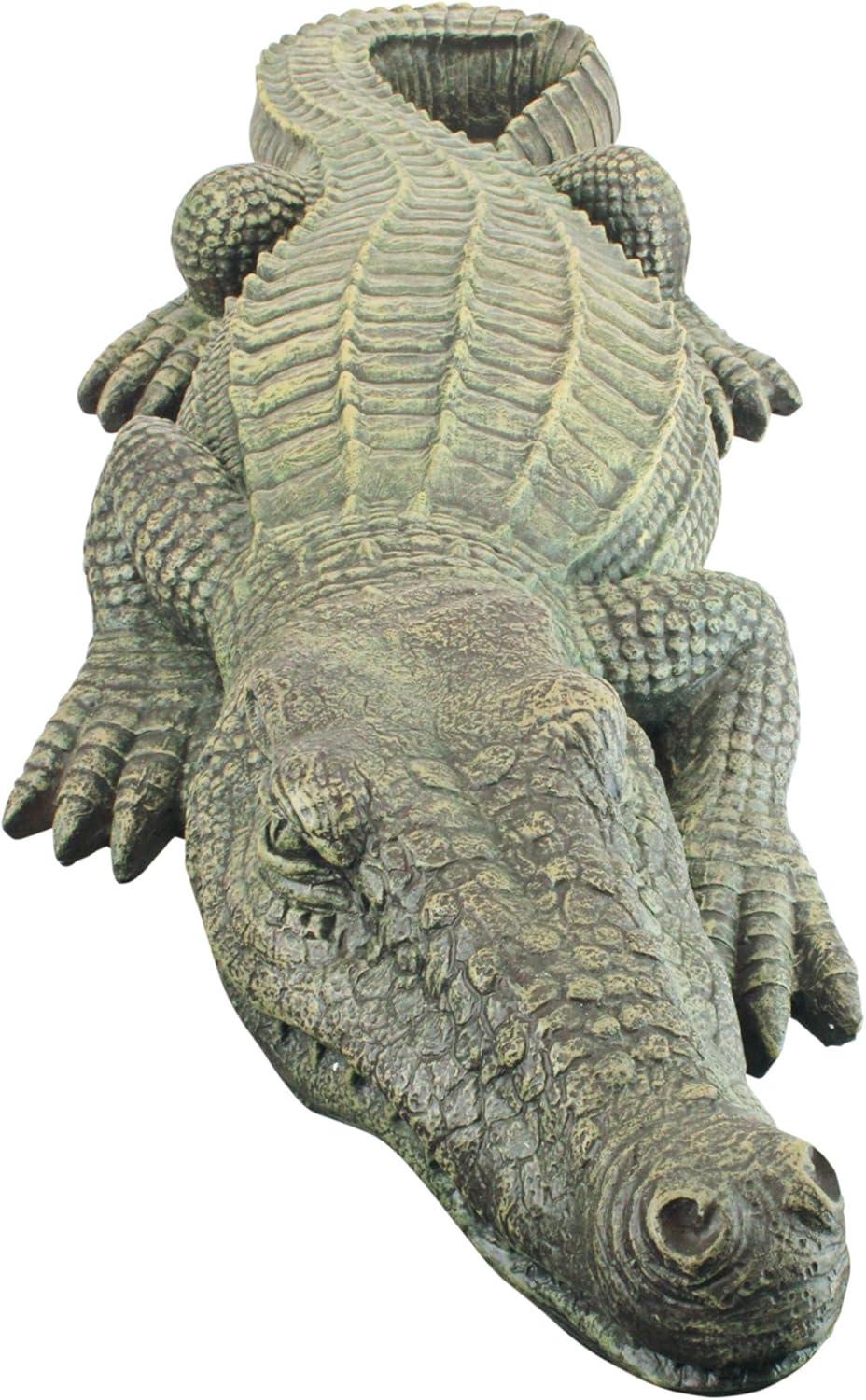 Large Hand-Painted Green Resin Alligator Garden Statue