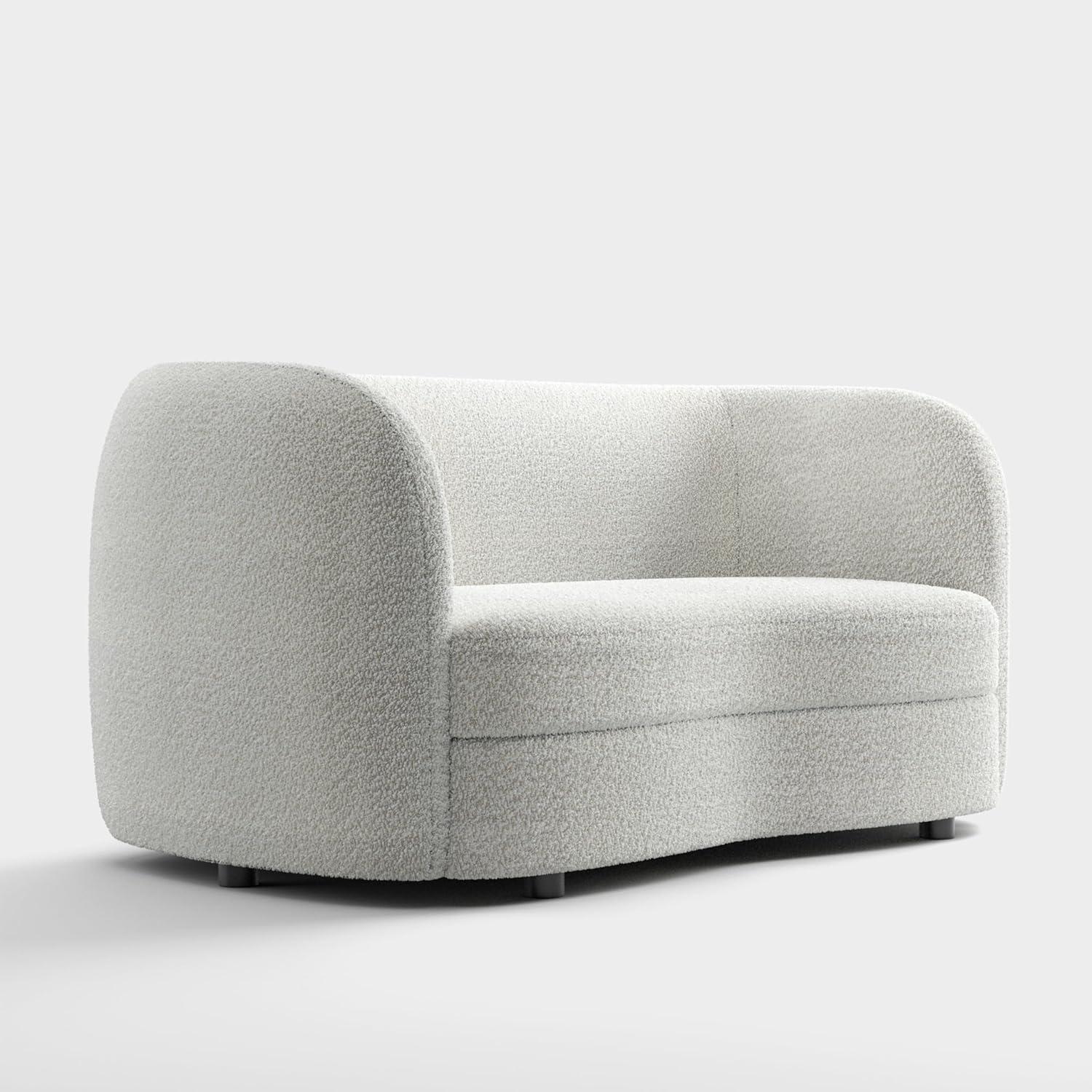 HOMES: Inside + Out 63.75" Pinehush Boho Curved Boucle Fabric Loveseat with Pocket Coil Cushions