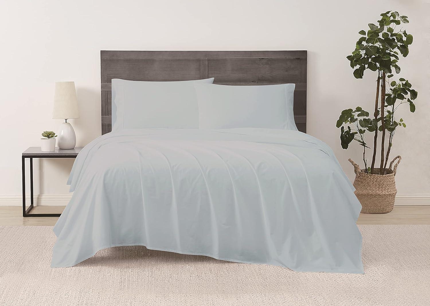 Twin Light Blue Organic Cotton Percale Sheet Set