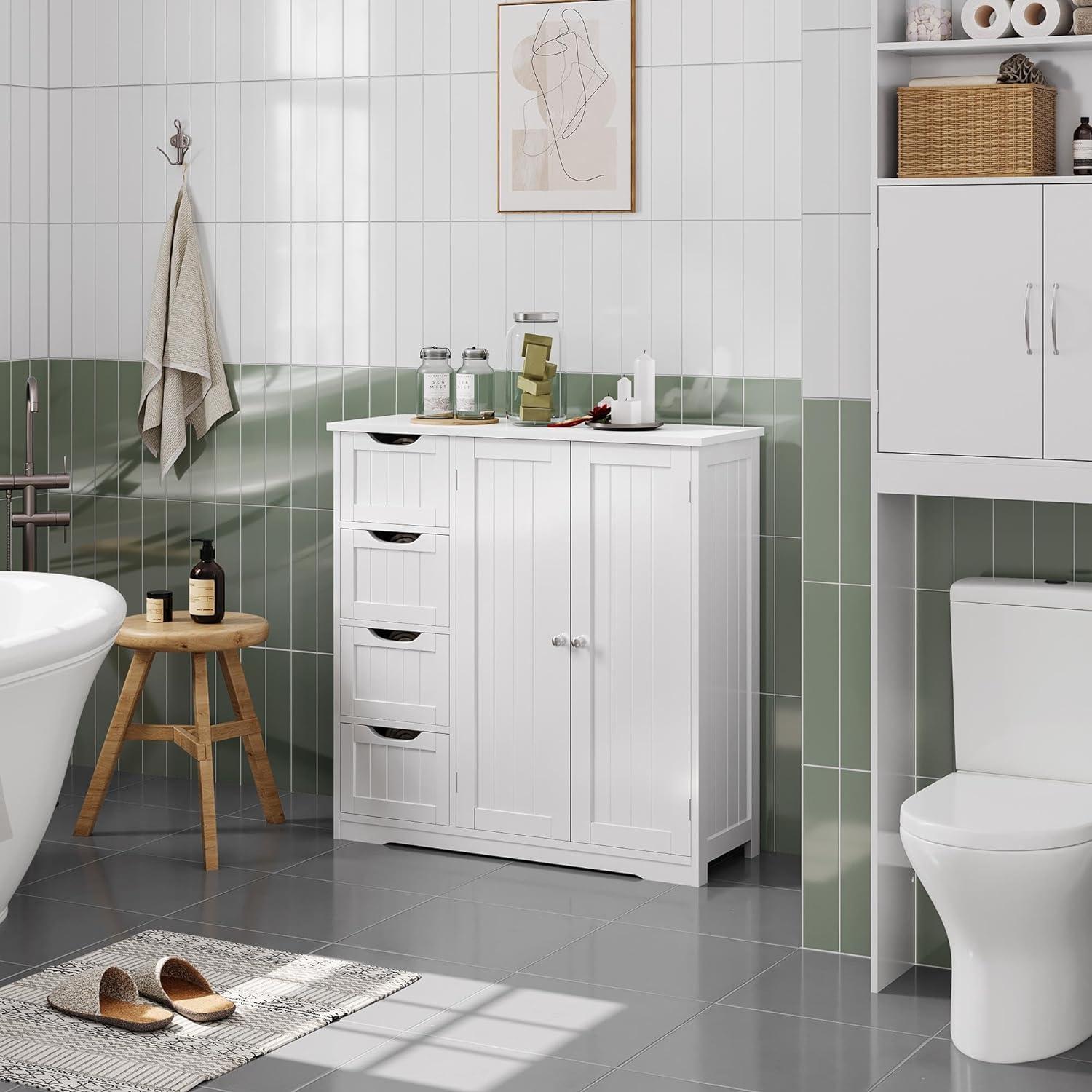 White MDF Bathroom Storage Cabinet with Adjustable Shelving