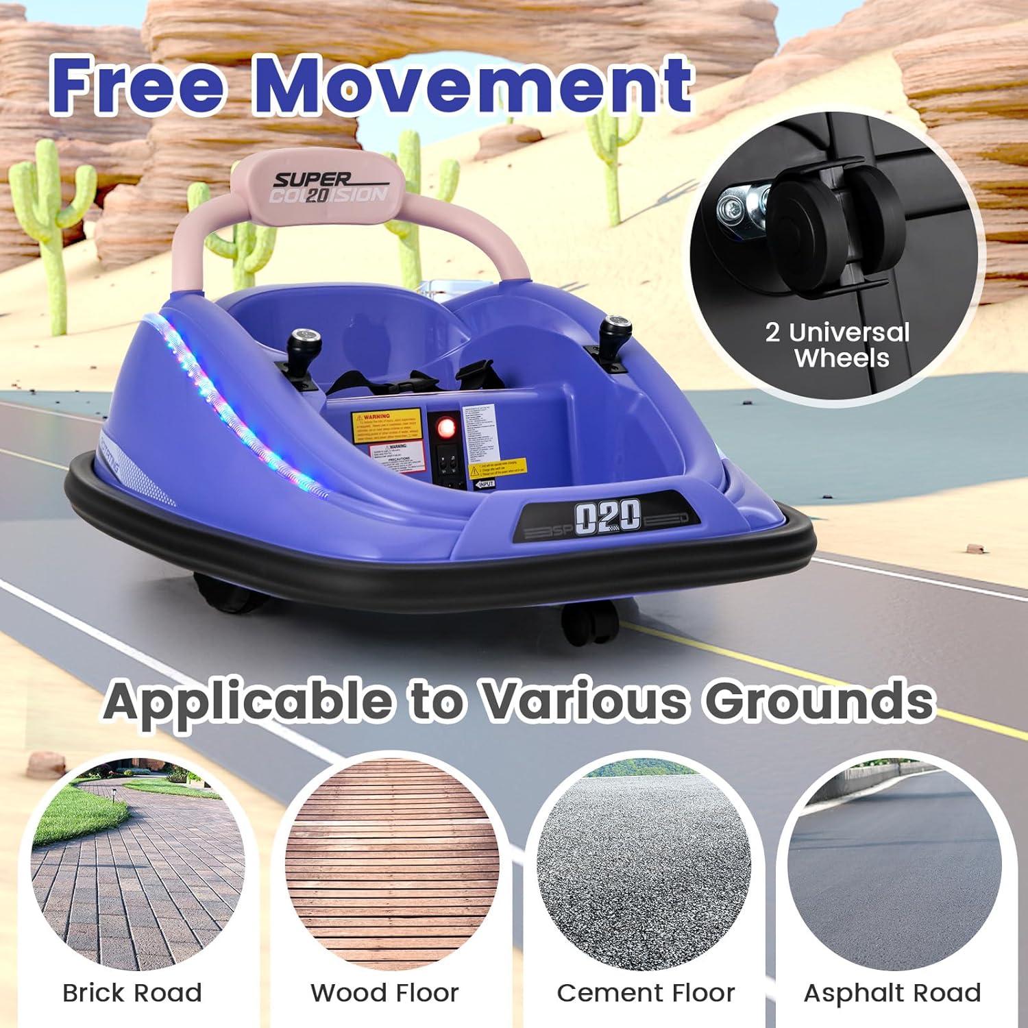 Purple 12V Kids Electric Bumper Car with Remote Control