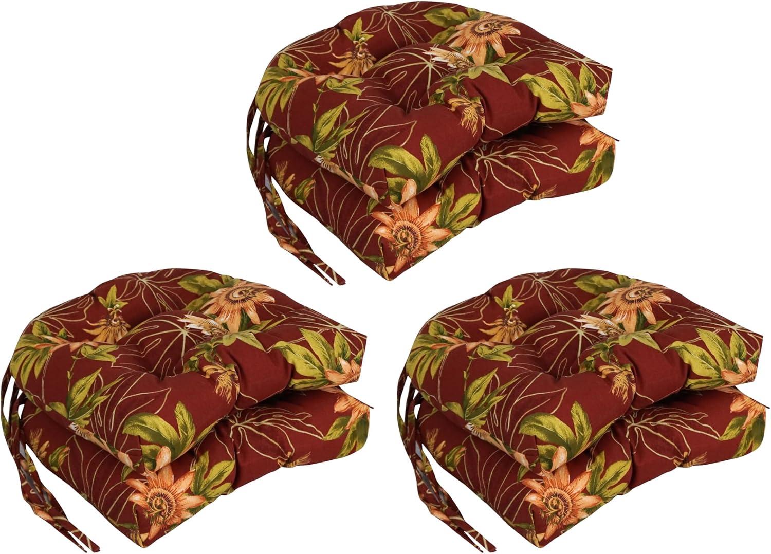 Passion Ruby Floral Tufted Outdoor Chair Cushions, Set of 6