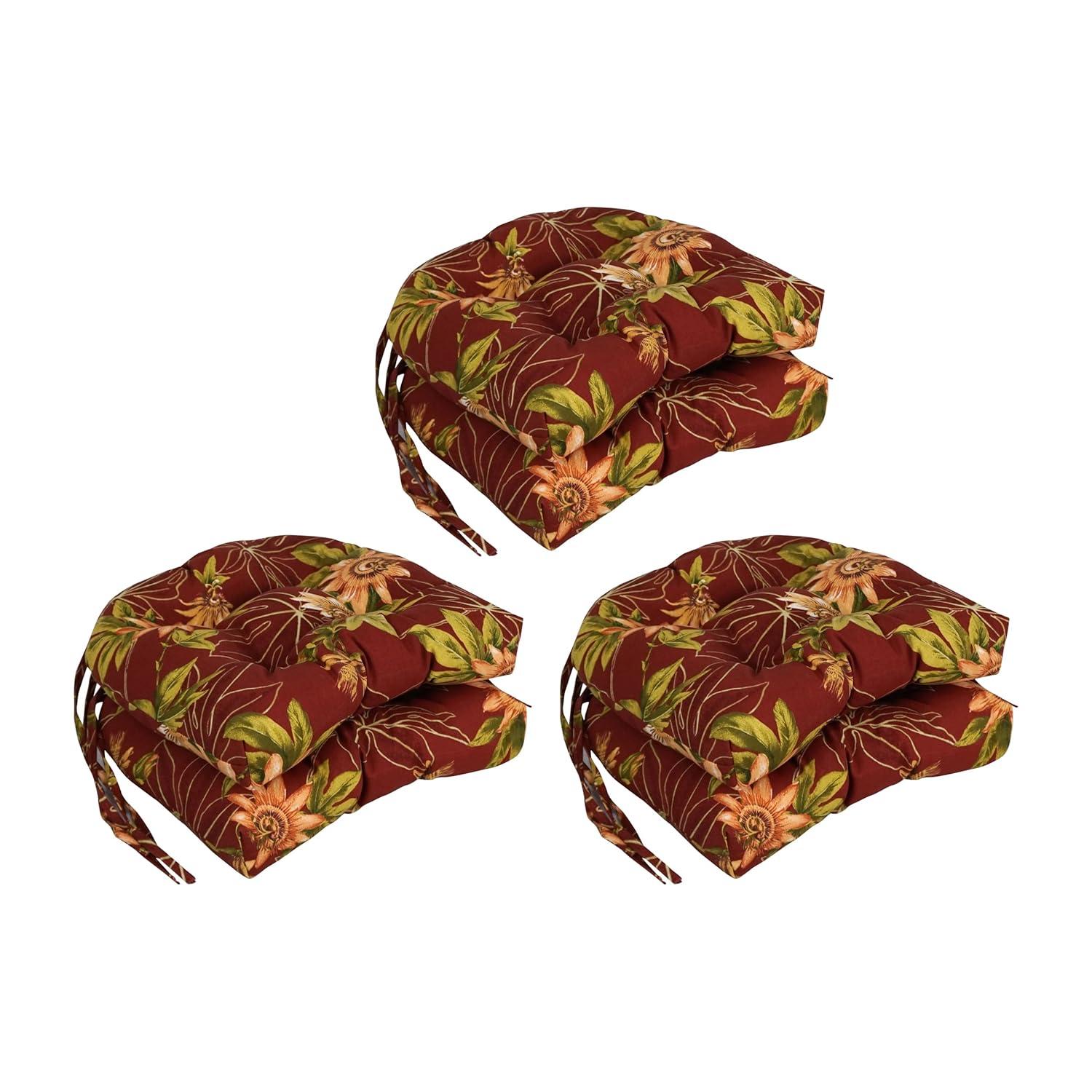 Passion Ruby Floral Tufted Outdoor Chair Cushions, Set of 6