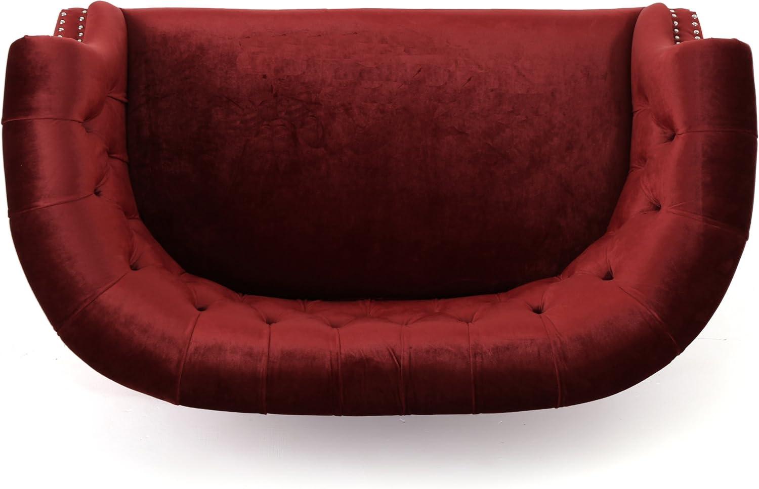 Milani Scroll Arm Loveseat Garnet: Tufted, Nailhead Trim, Polyester Upholstery - Christopher Knight Home