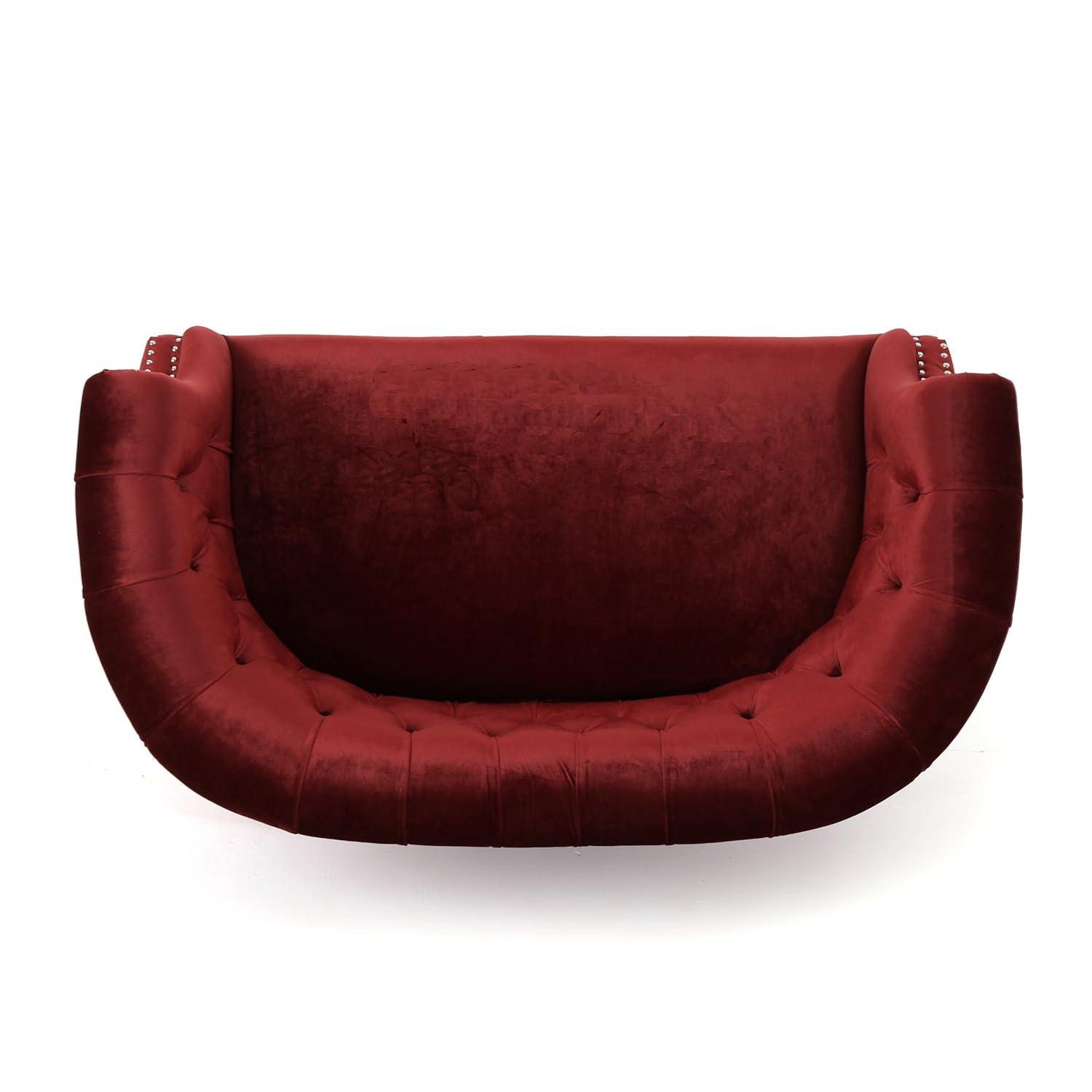 Milani Scroll Arm Loveseat Garnet: Tufted, Nailhead Trim, Polyester Upholstery - Christopher Knight Home