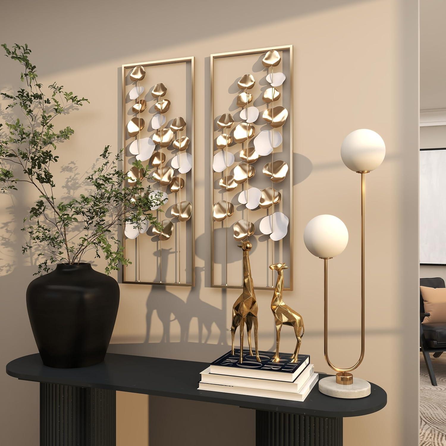 DecMode Gold Metal Floral Wall Decor with White Accents