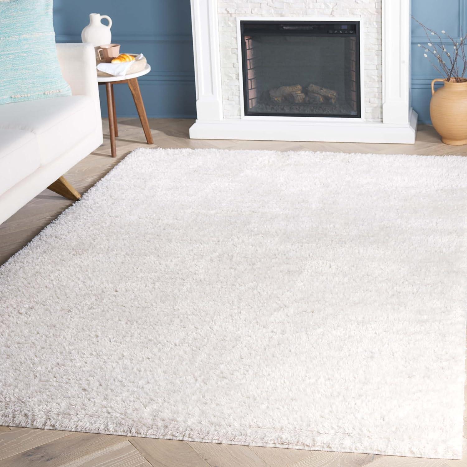 Ivory and Taupe Square Shag Area Rug, 6'7"