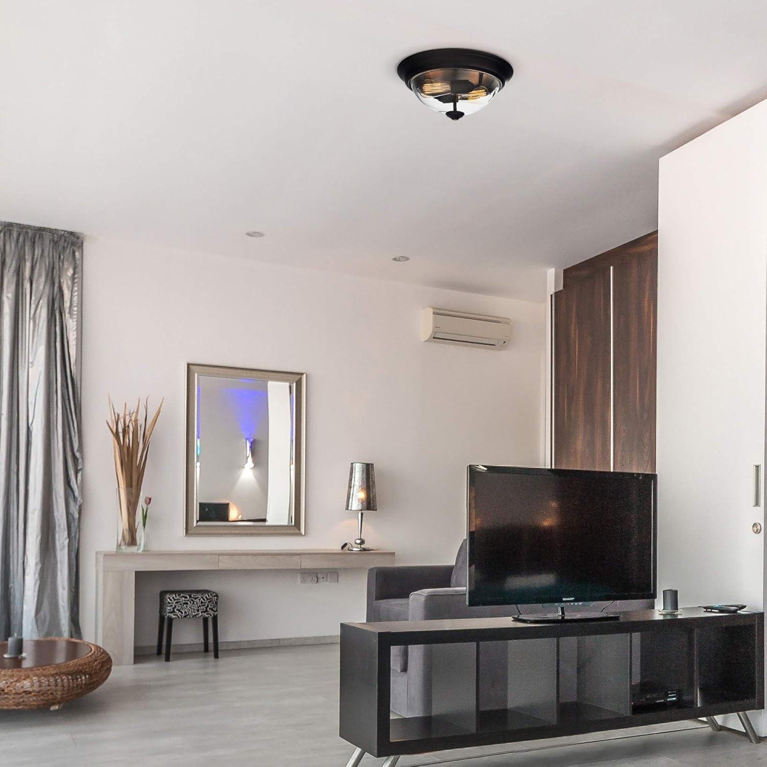 14.25" Clear Glass and Bronze Drum LED Ceiling Light