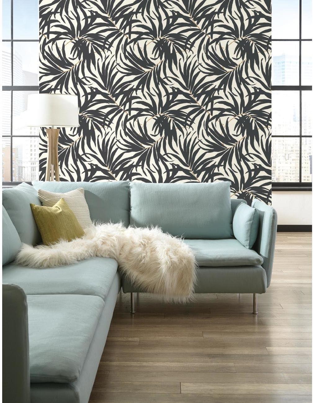 Tropical Black and Gold Vinyl-Coated Self-Adhesive Wallpaper Roll