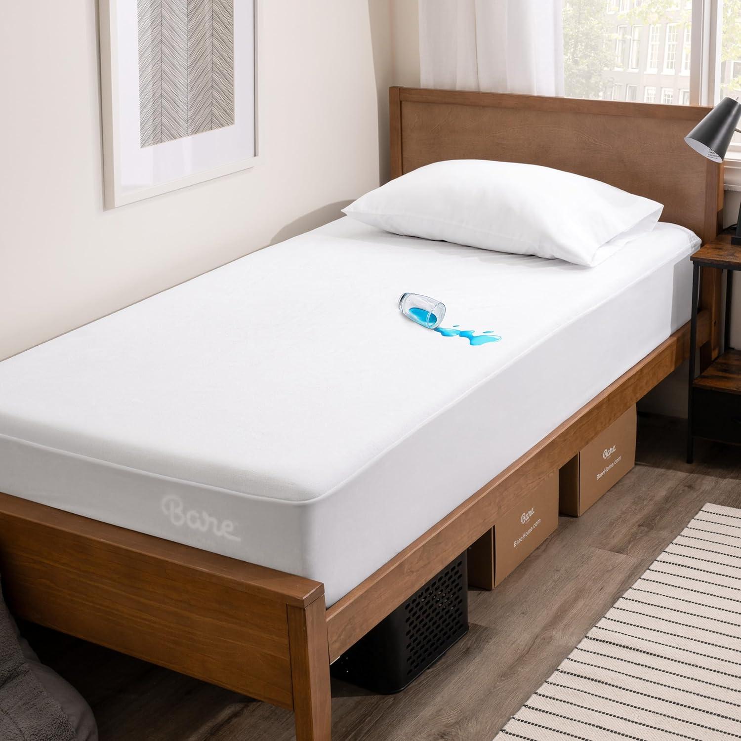 Breathable Waterproof White Twin Mattress Protector by Bare Home