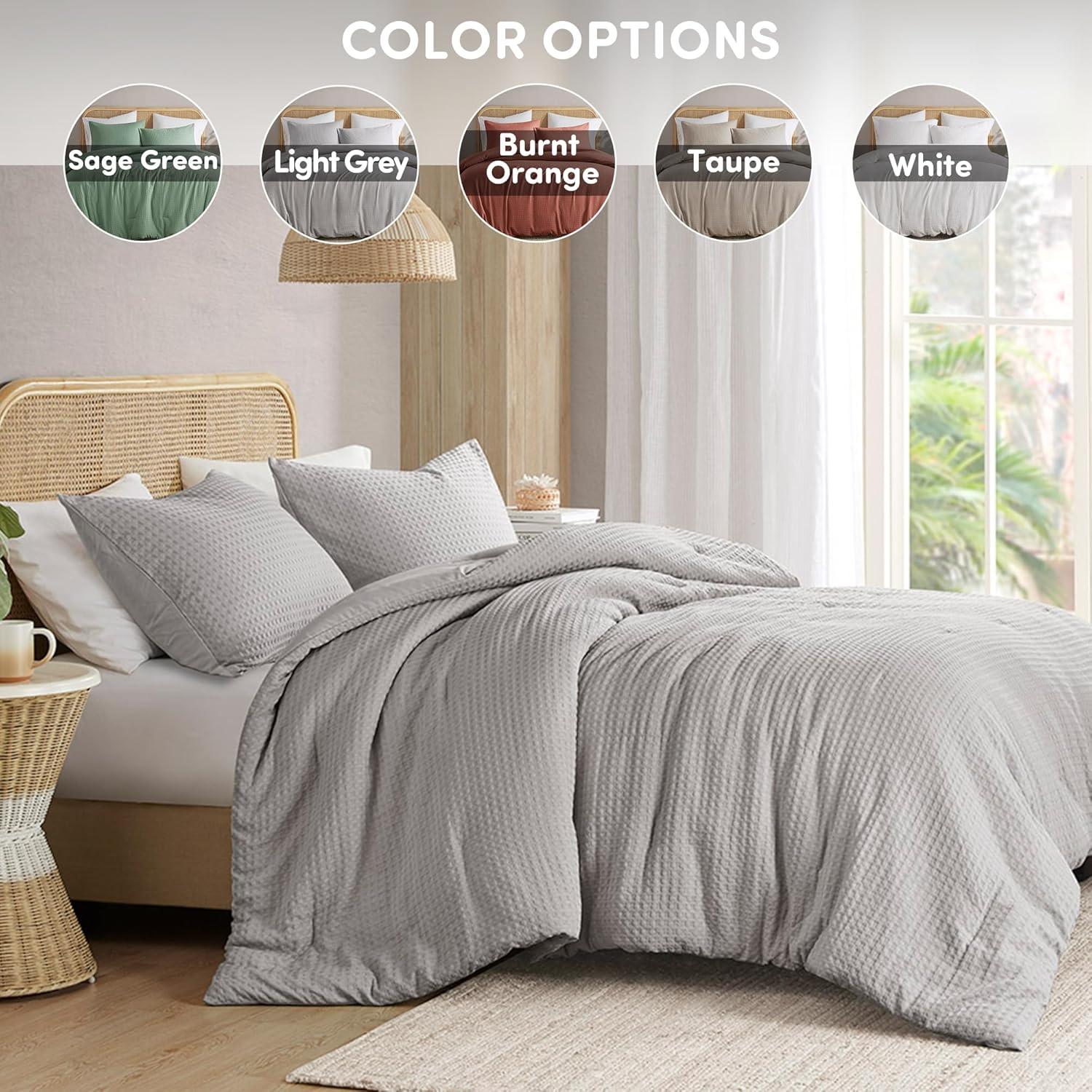 Comfort Spaces Light Grey Twin Comforter Set - 2 Pieces Breathable Dotted Knit Comforter Set, Modern Farmhouse Boho Comforter & Sham, All Season Microfiber Twin Bed Set
