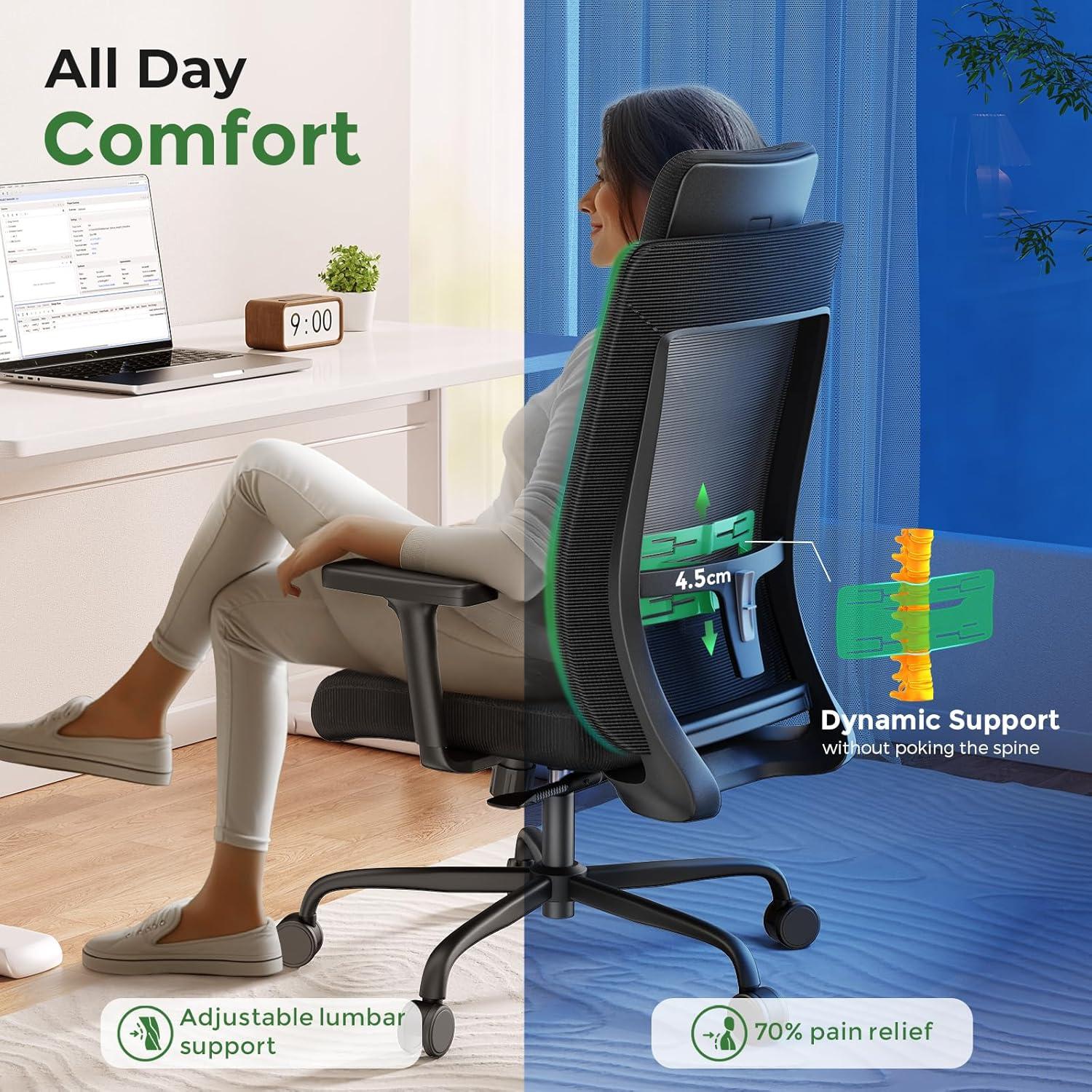 Black Mesh High Back Ergonomic Office Chair with Adjustable Lumbar Support