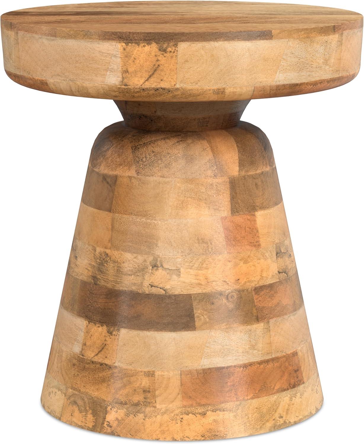 Simpli Home Robbie 16"W Solid Mango Wood Round Accent Table with Sculptural Design