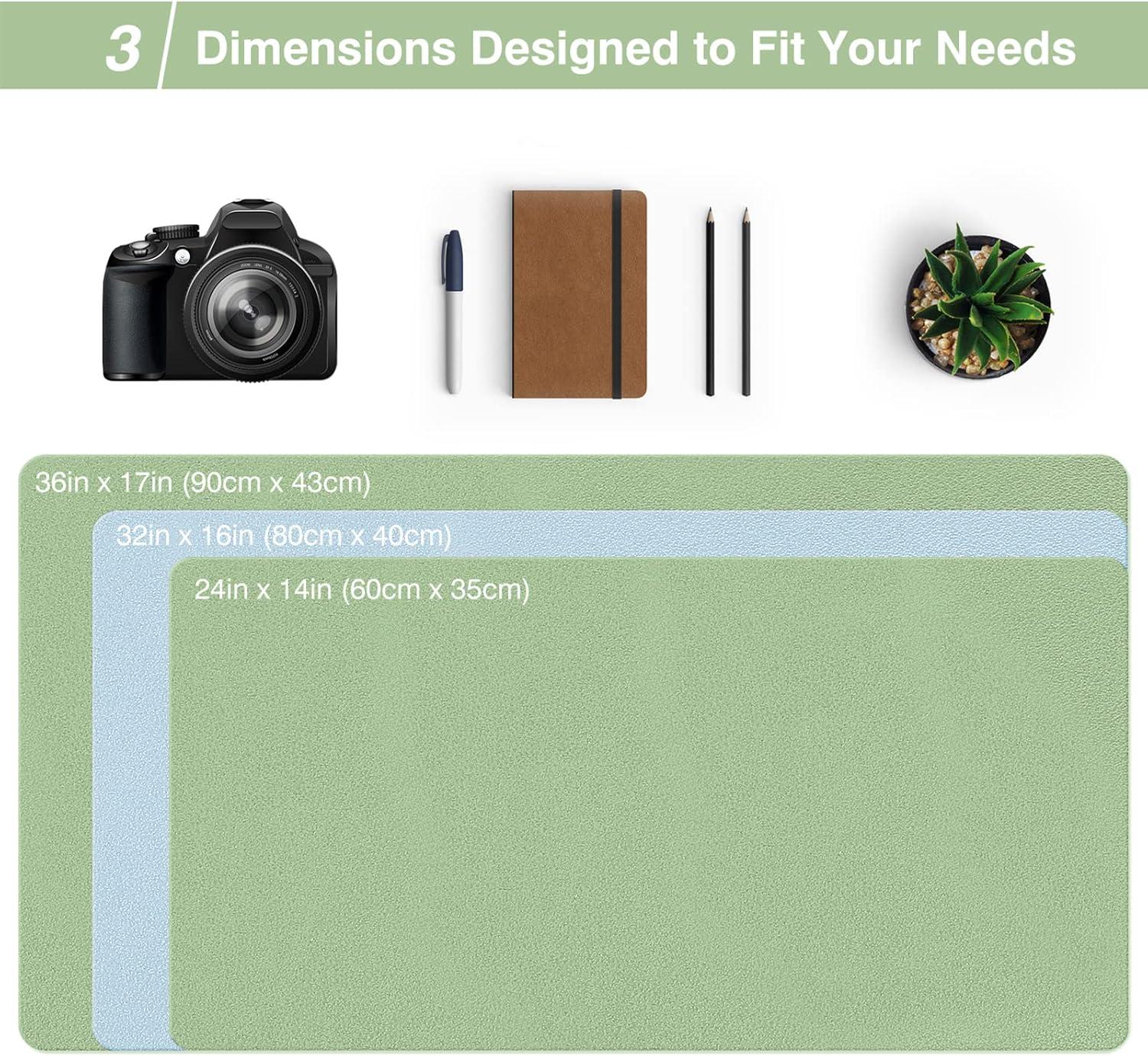 TOWWI Dual Sided Desk Pad, 24" x 14" PU Leather Desk Mat, Waterproof Desk Blotter Protector Mouse Pad (Dark Green/Light Green)