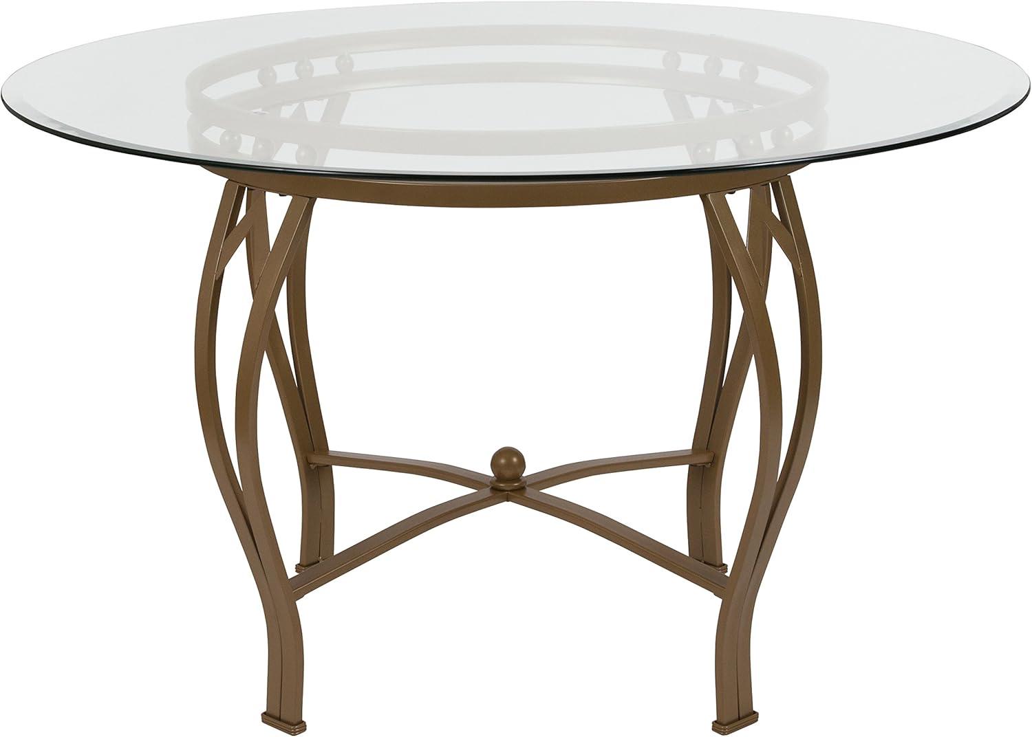 Elegant 48" Round Glass Dining Table with Matte Gold Base