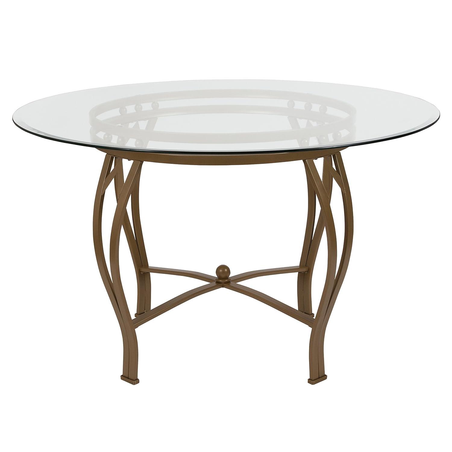 Flash Furniture Syracuse Round Glass Dining Table with Bowed Out Metal Frame