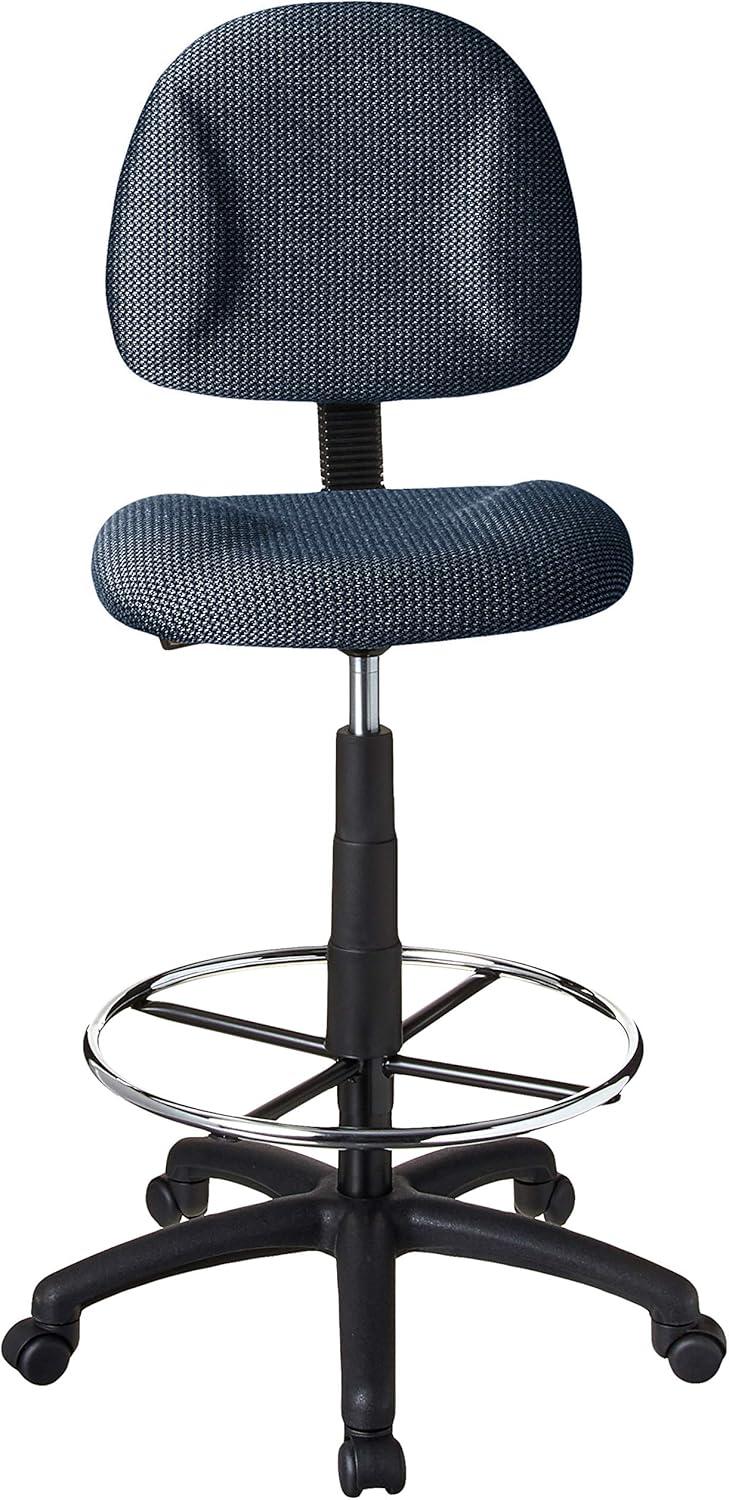 Ergonomic Blue Fabric Drafting Stool with Metal Base