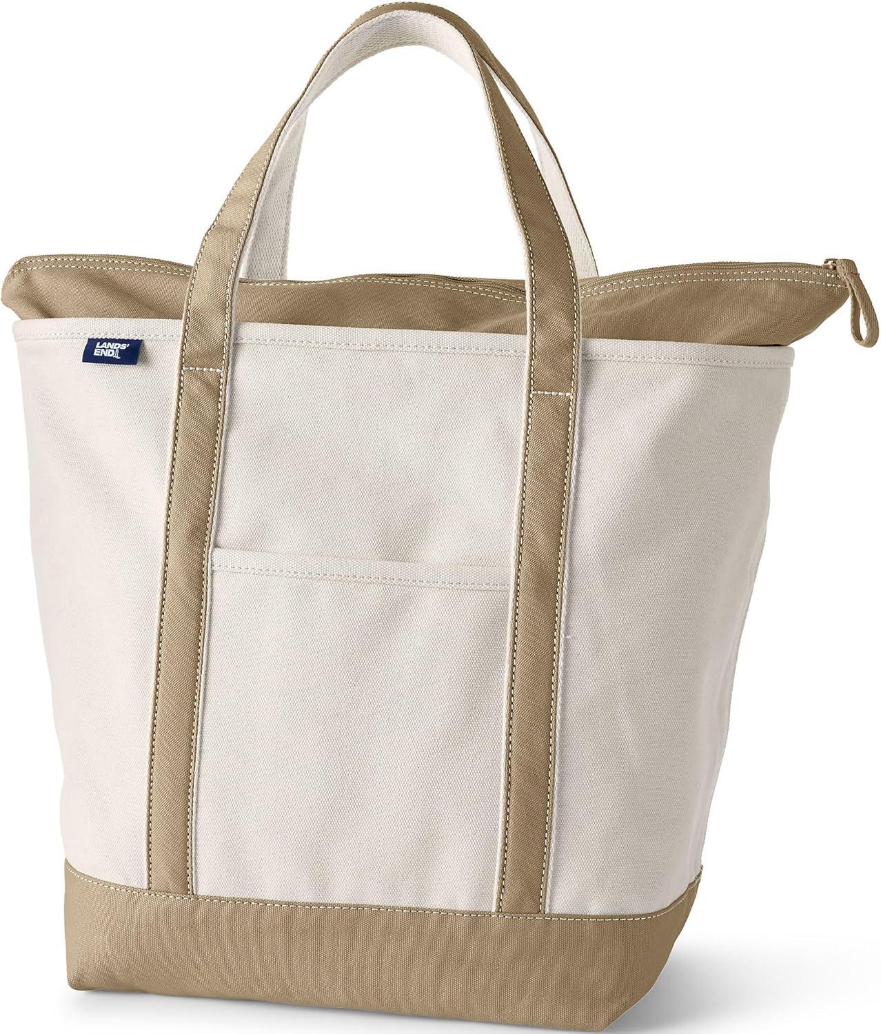 Lands' End Medium Natural 5 Pocket Zip Top Canvas Tote Bag -  - Natural/Cafe Au Lait