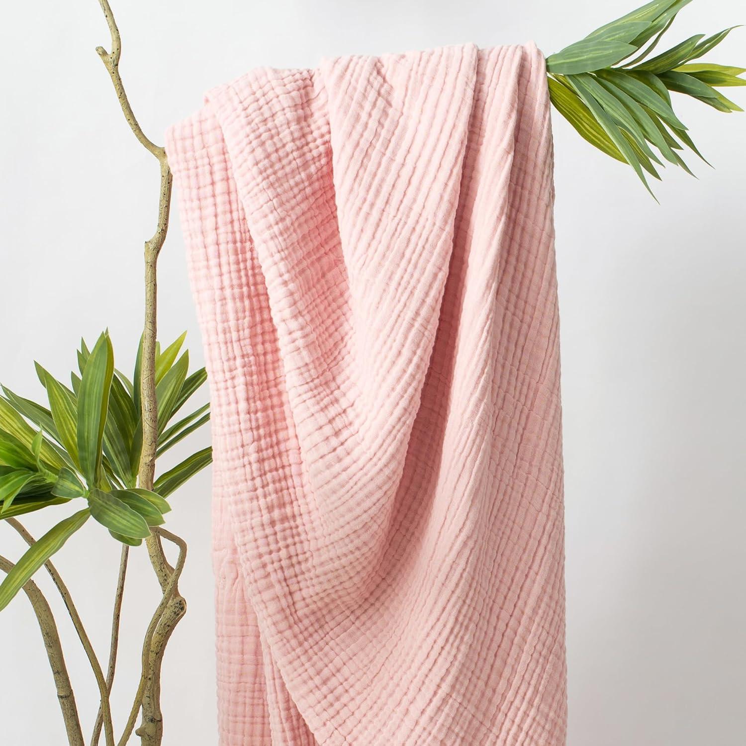 Carriediosa 100% Cotton Muslin Throw Blanket Gauze Blankets for Adults Soft Throws for Bed and Couch, 50" x 70" Dusty Pink