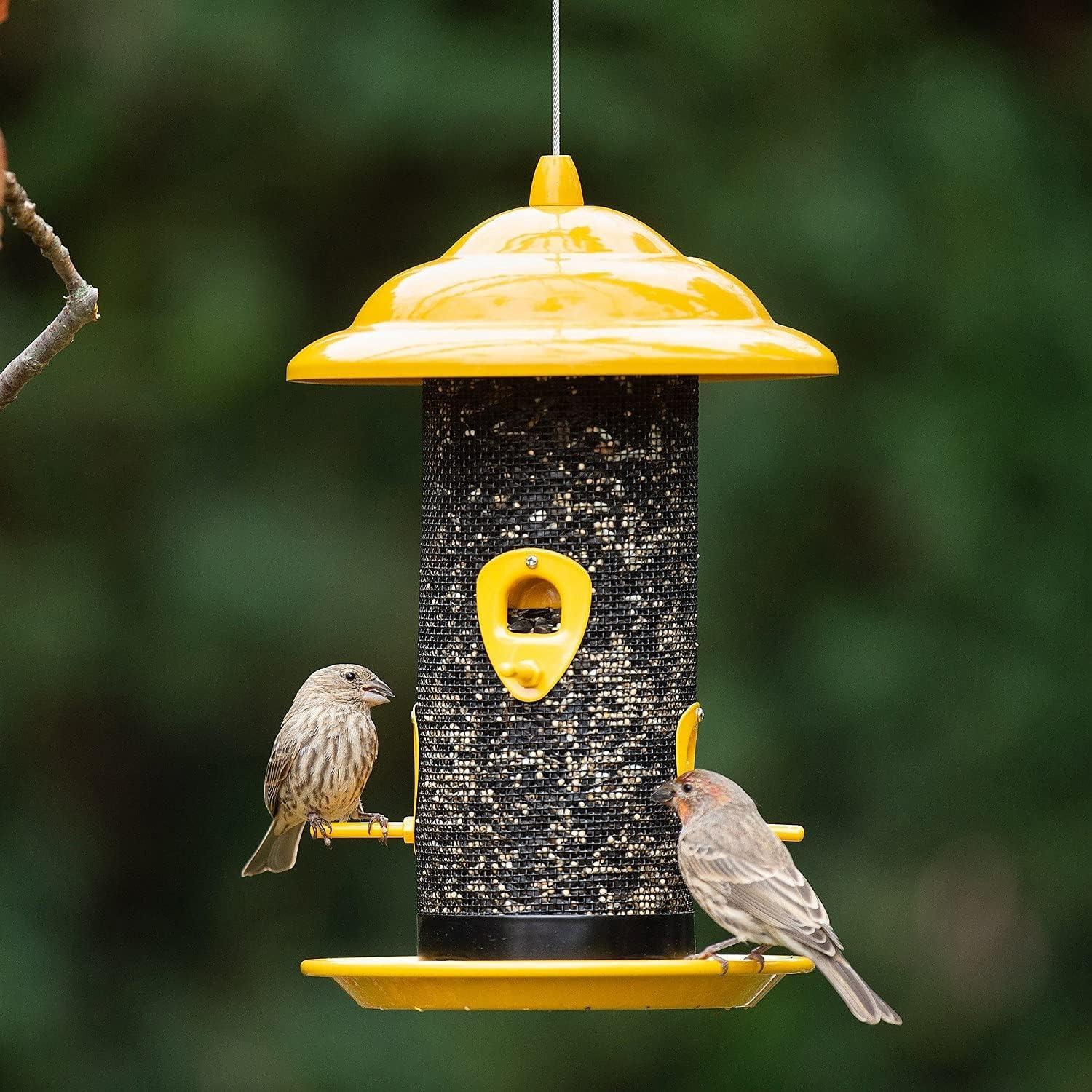 Yellow Hanging Metal Tube Bird Feeder with Screen