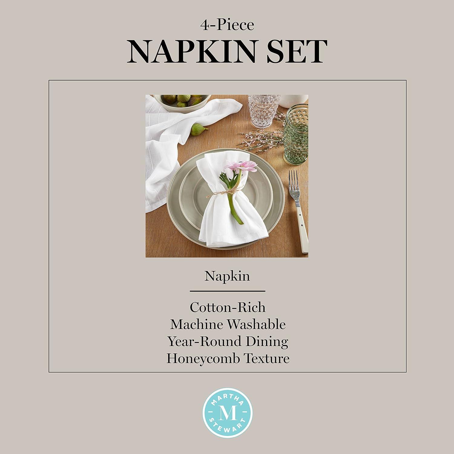 MARTHA STEWART Honeycomb Modern Farmhouse Napkin 4-Pack Set, White, 19"x19"