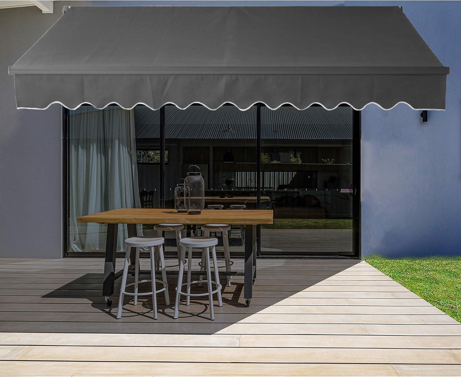 Black Motorized Retractable Patio Awning with Aluminum Frame, 10x8 ft