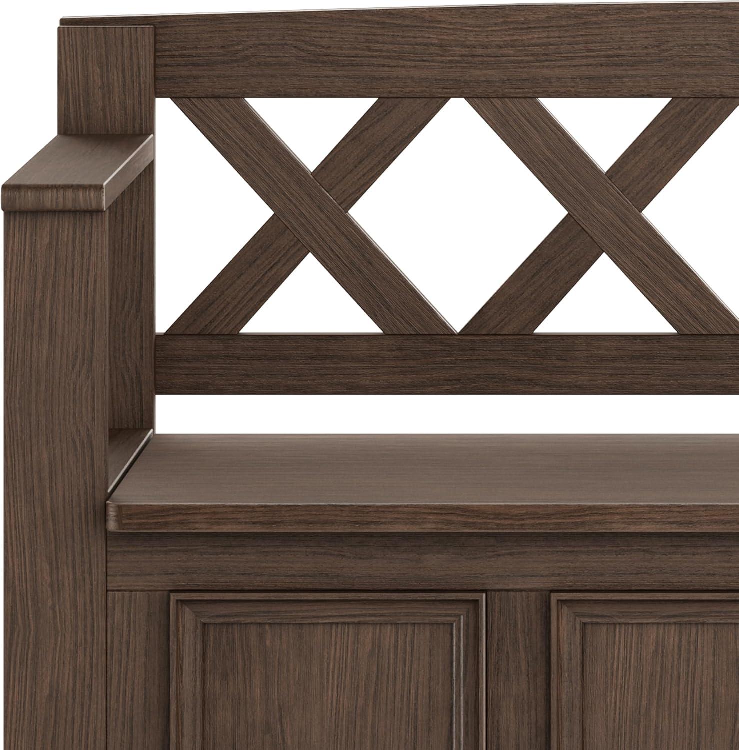 Simpli Home Amherst Solid Wood 48 inch Wide Transitional Entryway Storage Bench in Farmhouse Brown