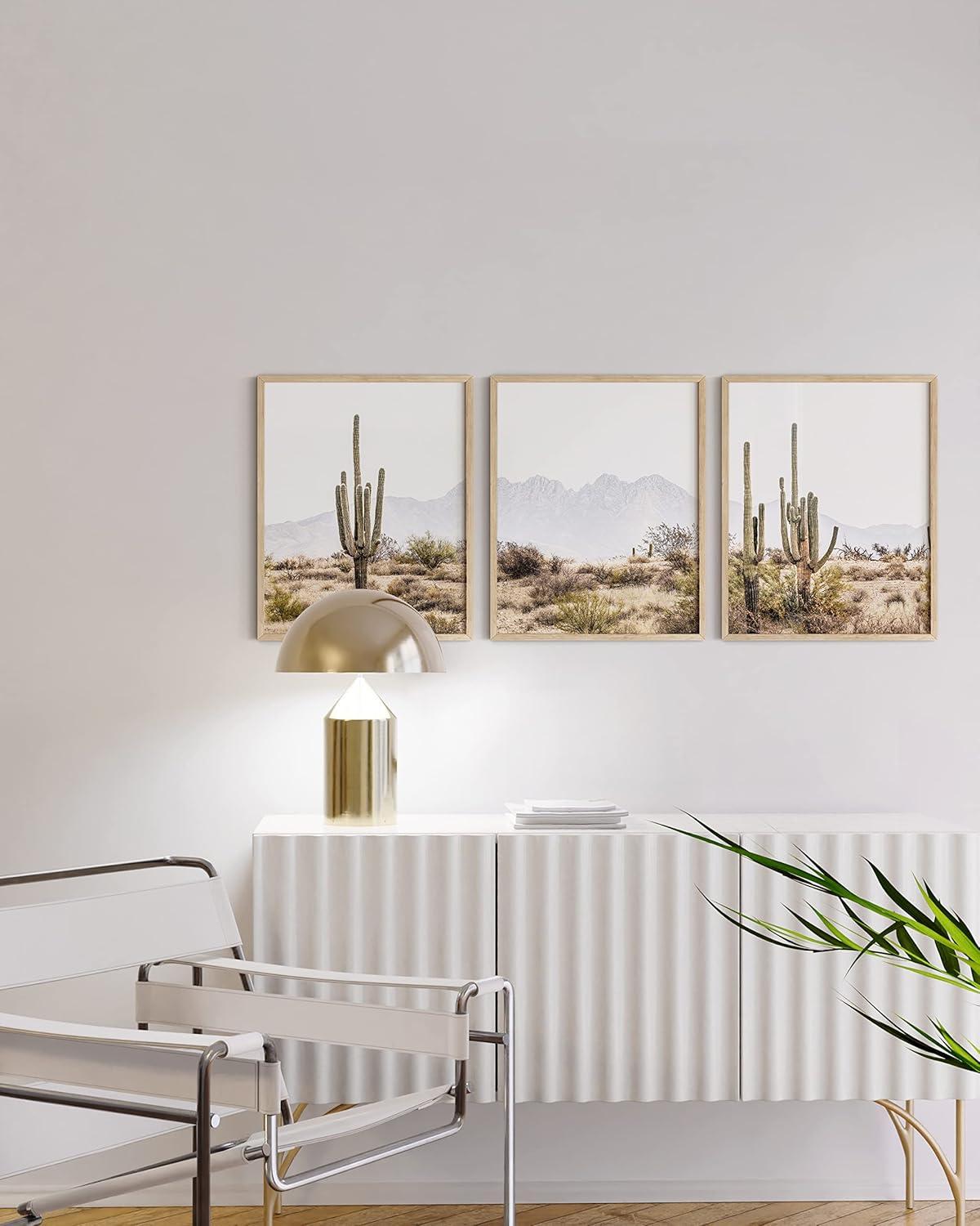 Beige Framed Desert Landscape Cactus Wall Art Set