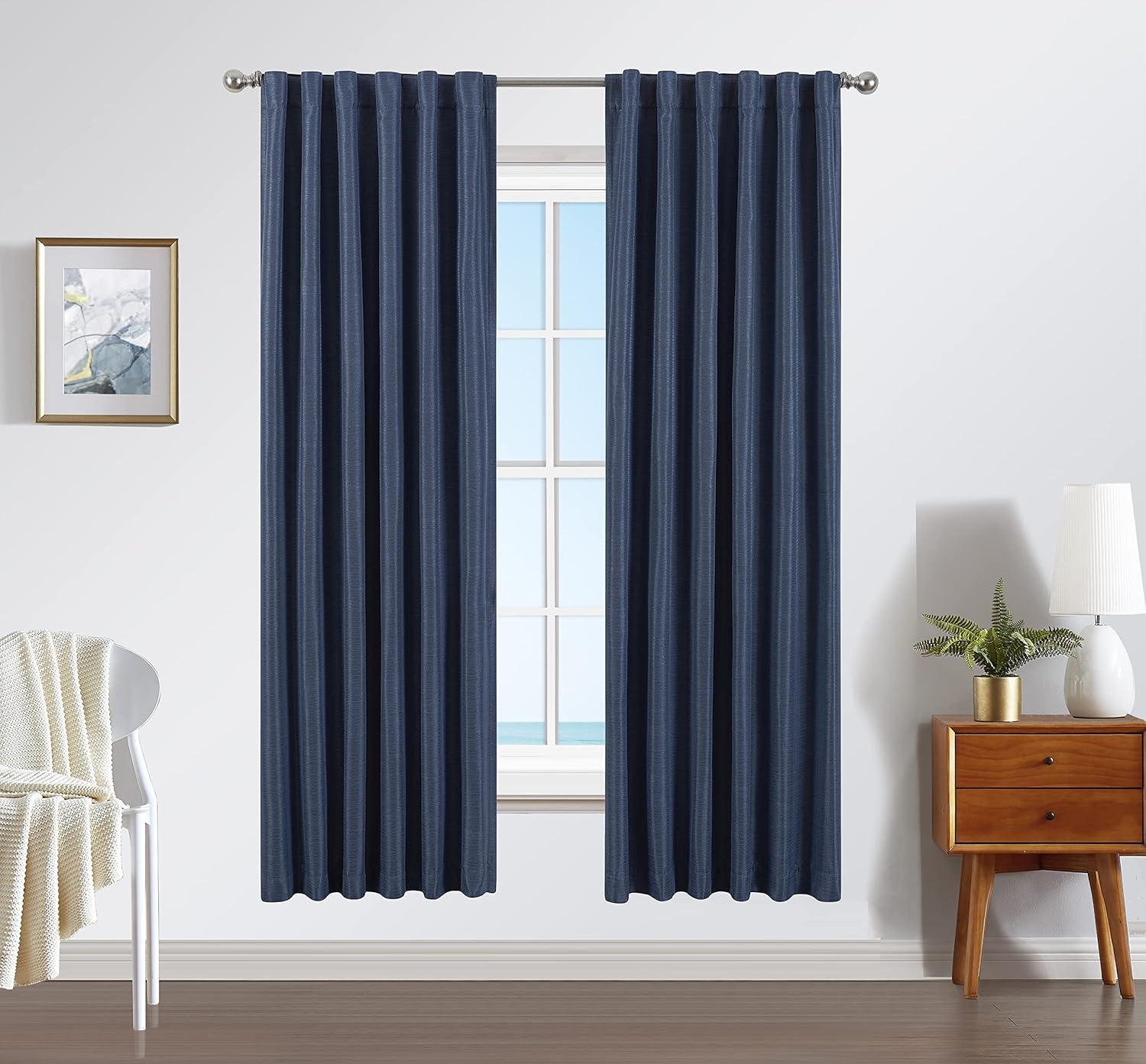 Indigo Thermal Insulated Room Darkening Back Tab Curtains