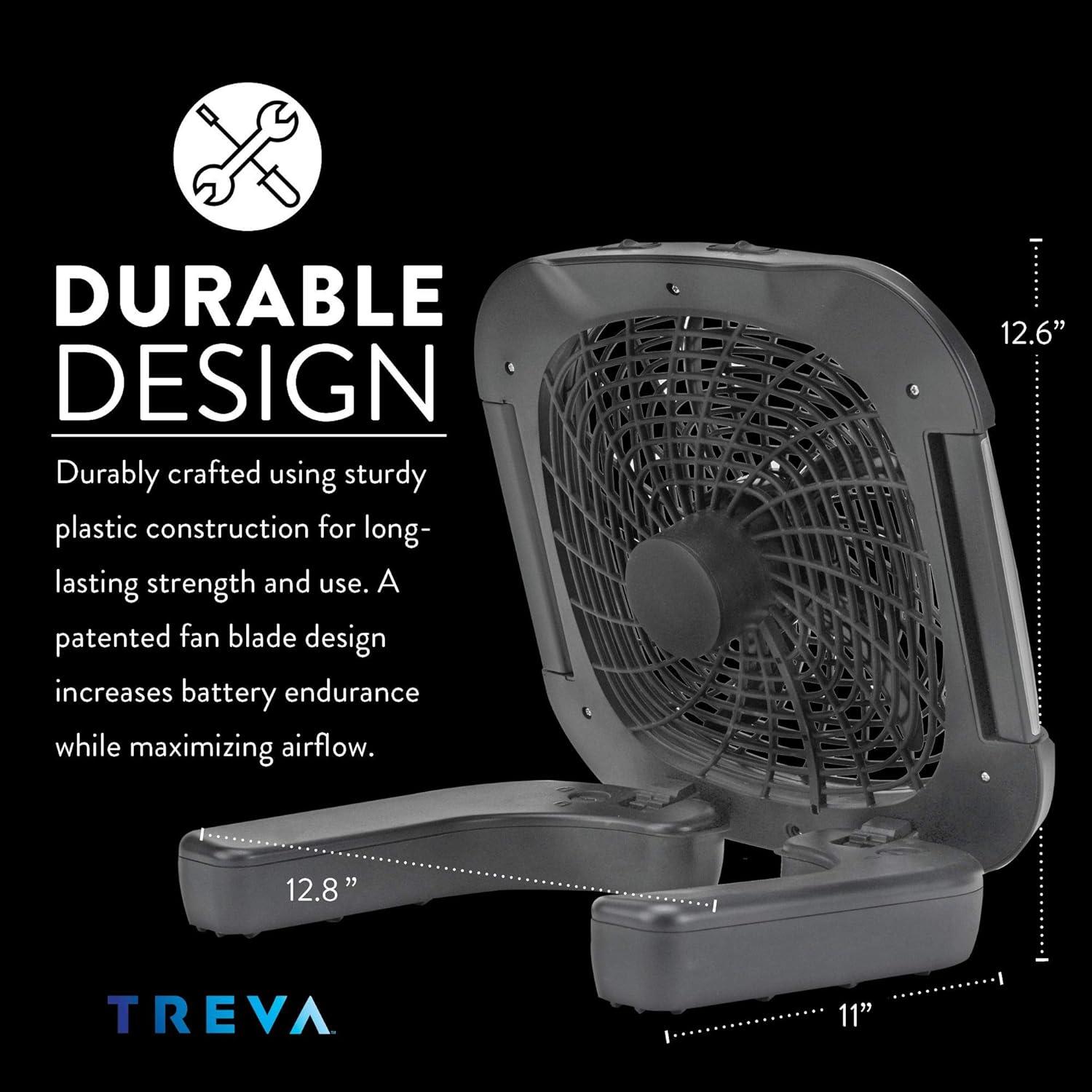 Treva 10-Inch Black Portable Camping Fan with LED Lights