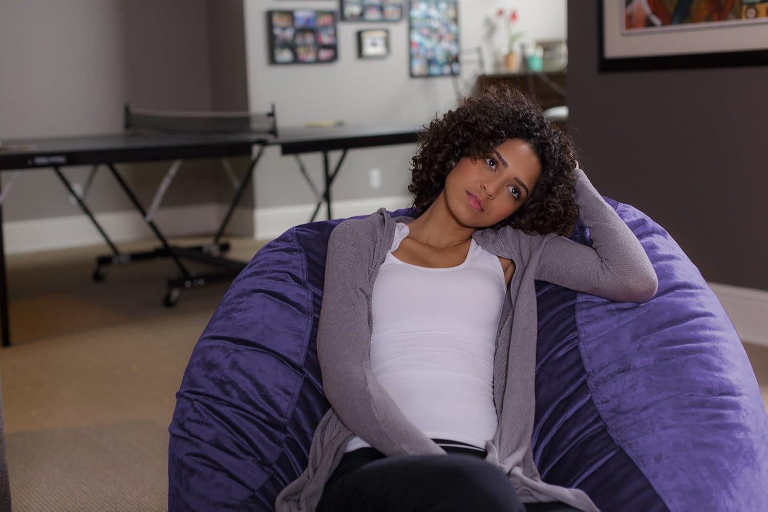 Bean Bag Chairs for Adults - Memory Foam Furniture BeanBag Chair - Kids/Teens Sofa with Soft Micro Fiber Cover - Round Fluffy Couch for Living Room Bedroom College Dorm - 3 ft, Purple