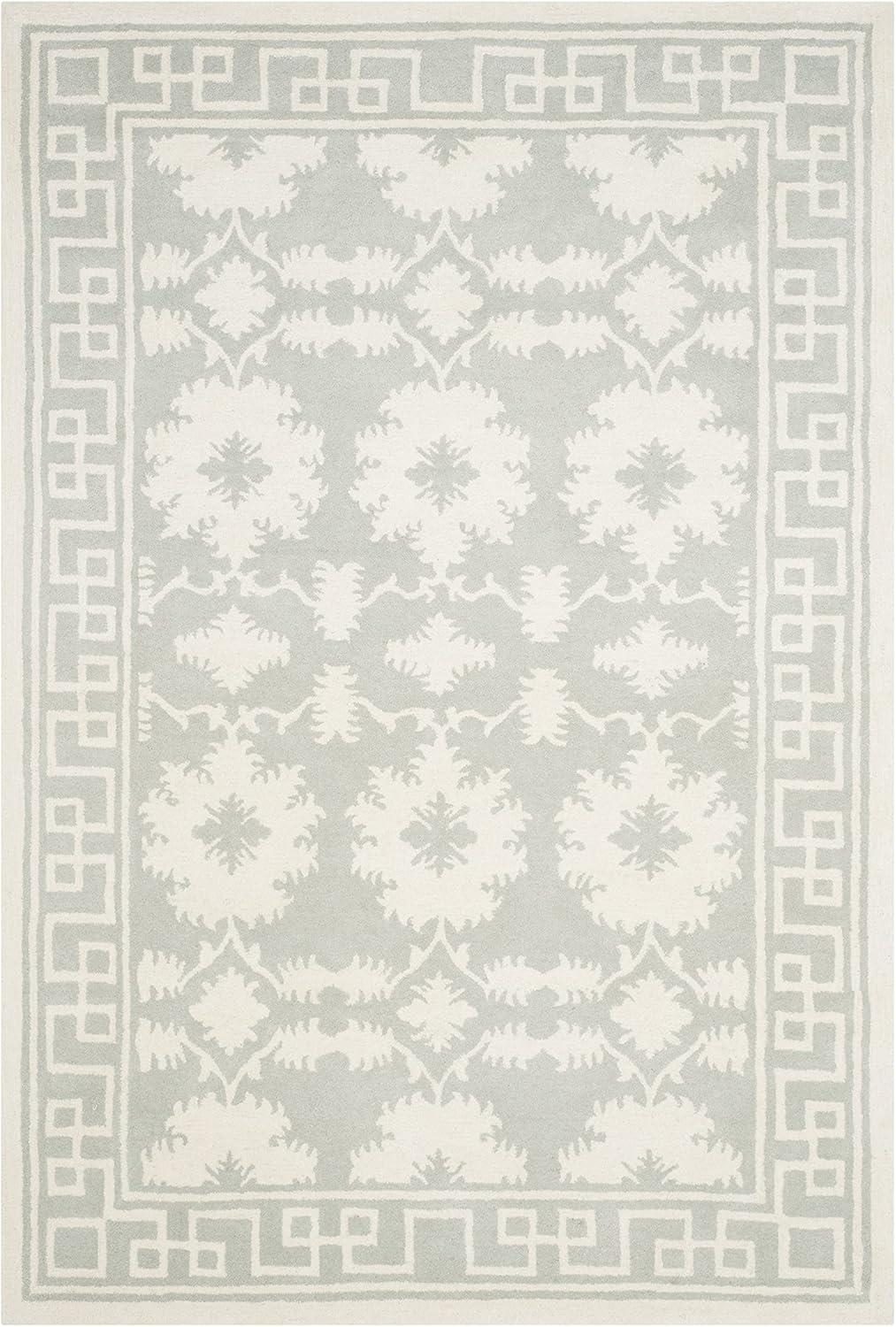 SAFAVIEH Bella Aliya Geometric Bordered Wool Area Rug, Grey/Ivory, 4' x 6'