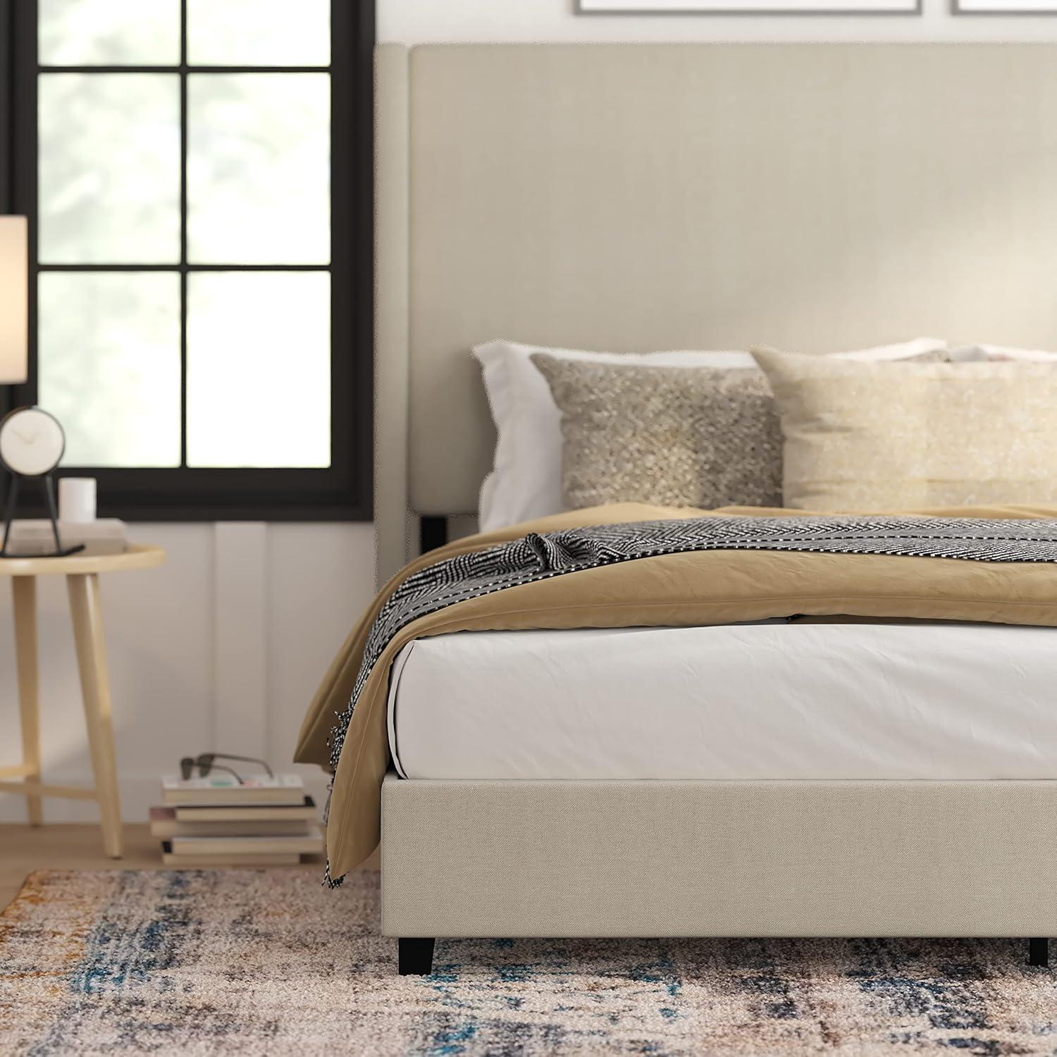 Taylor & Logan King 57" High Kellan Platform Bed Beige: Elegant Plastic Frame, No Box Spring Needed