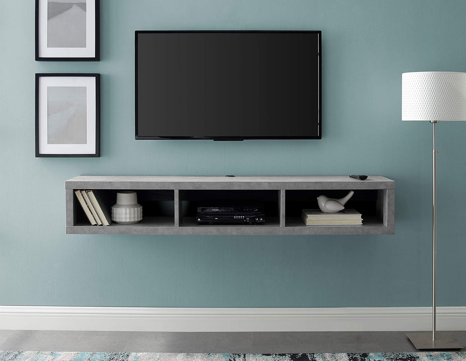 Stone Gray 60" Wall Mounted TV Console with Concealed Wire Management