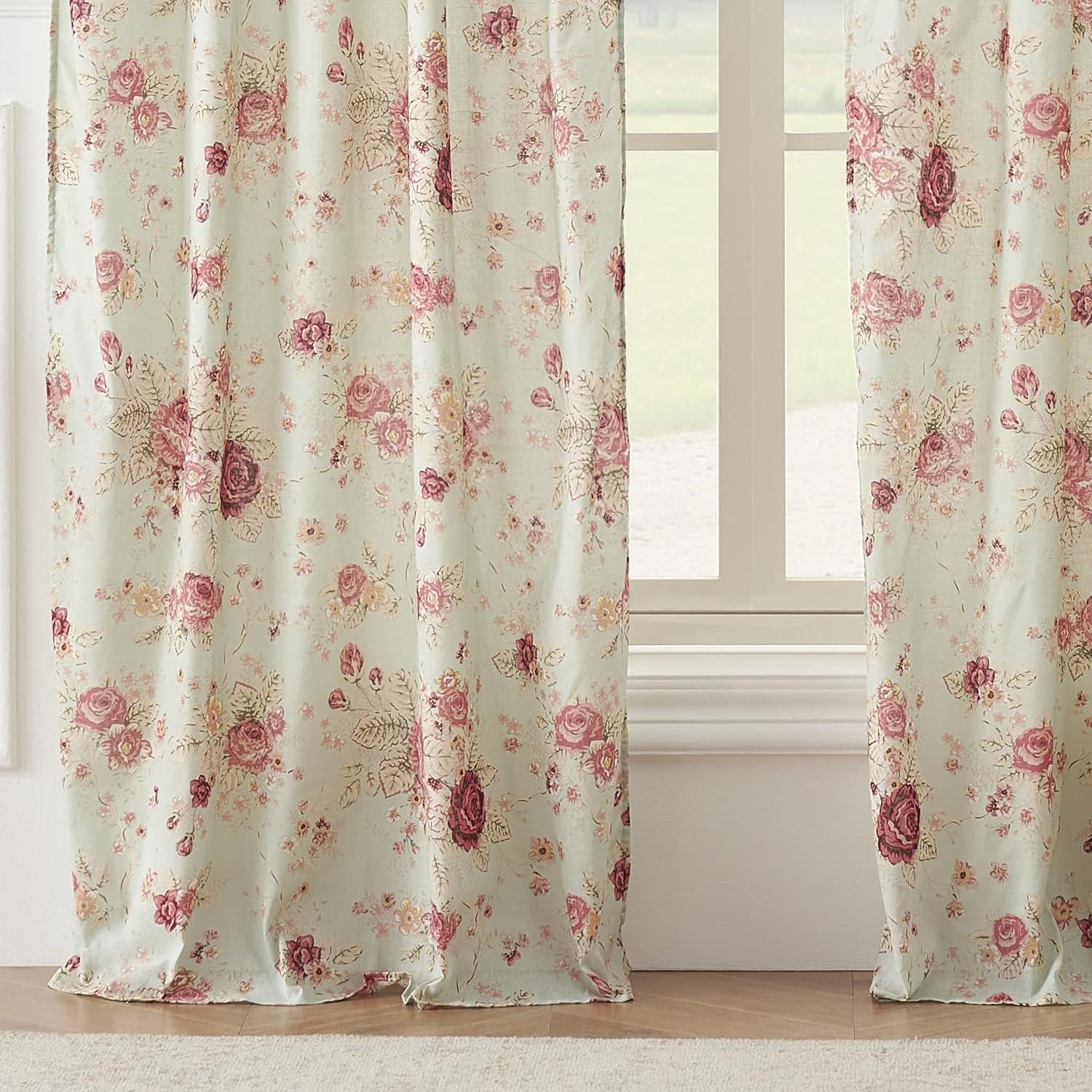 Antique Rose Nature/Floral Sheer Rod Pocket Curtain Panels (Set of 2)