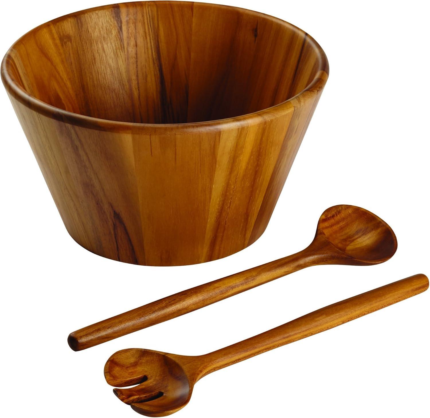 Teak Wood 3-Piece Salad Serving Set with Bowl