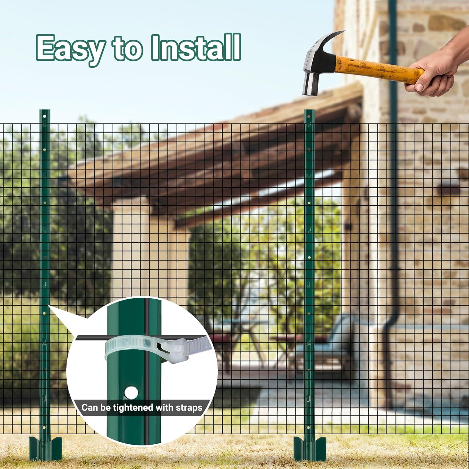 Fence Posts 4Feet - 10Pack, Heavy Duty Metal Fence Post with U-Channel, Steel Fence U-Post for Holding Garden Wire Fence, Corner Anchor Posts etc.