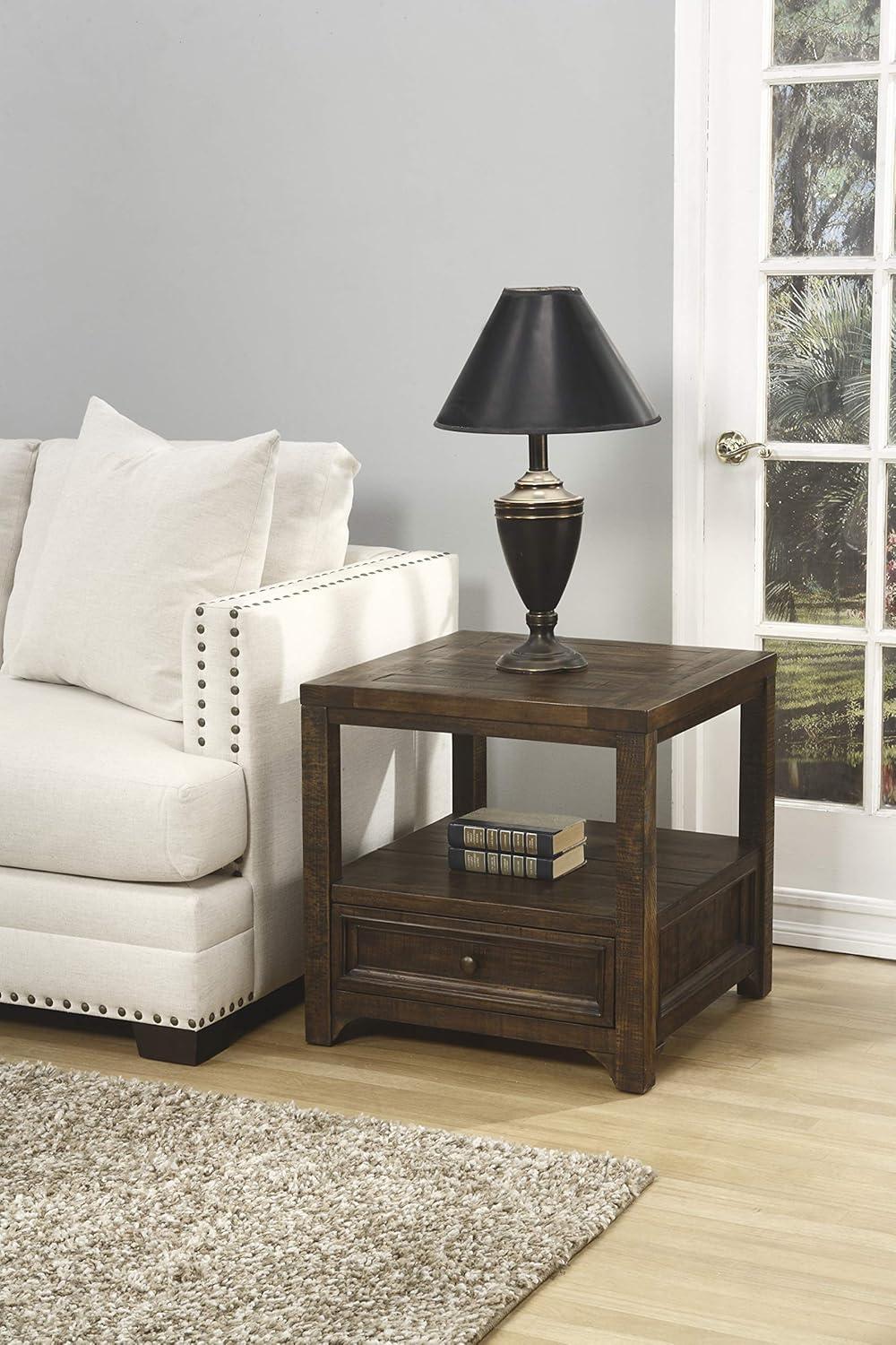 Lisbon Dark Mocha Pine Wood End Table with Storage