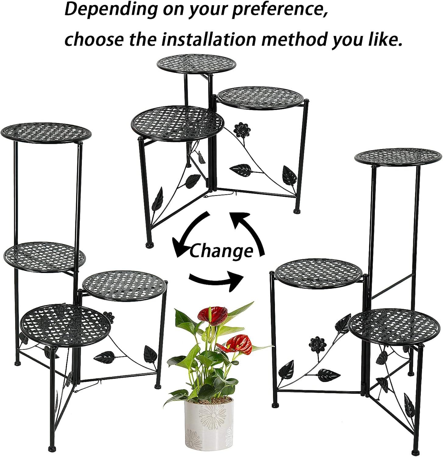 Black 30" Tall 3-Tier Wrought Iron Plant Stand