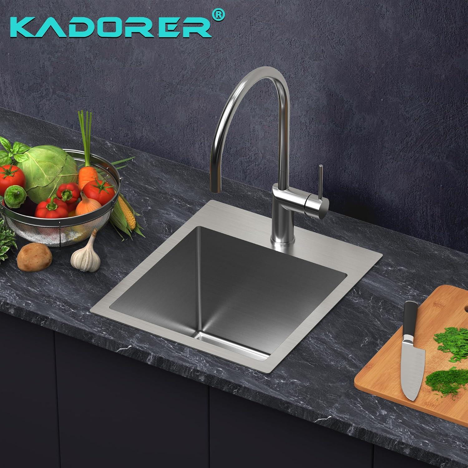 15 x 20 Inch Drop In Kitchen Bar Sink, Small Kitchen Sink Single Bowl Topmount Bar Prep Sink 18 Gauge Stainless Steel Bar Sink with Grid and Basket Strainer