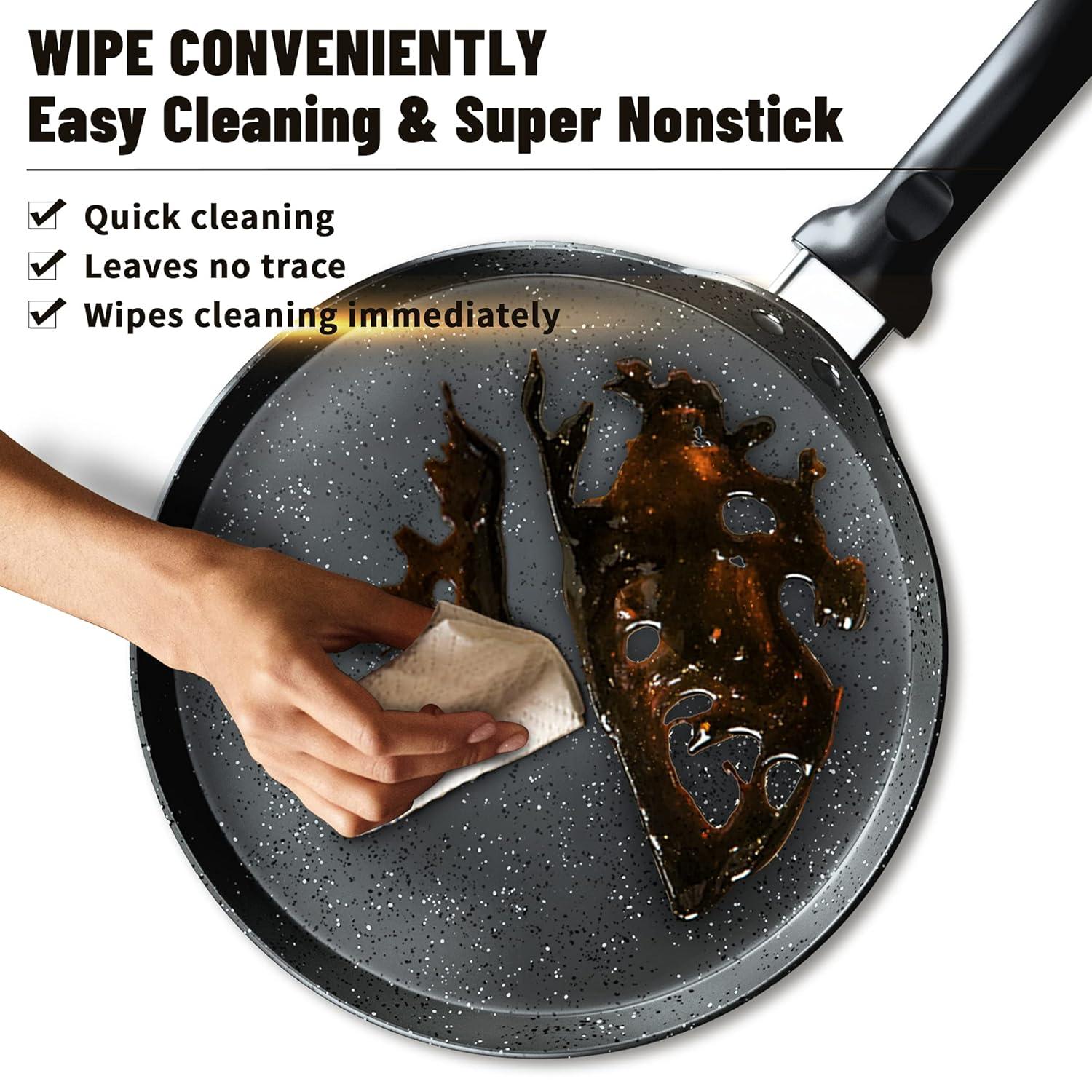 Innerwell Nonstick 11 Inch Crepe Pan Granite Coating Flat Skillet Tortilla Pan forInduction Compatible